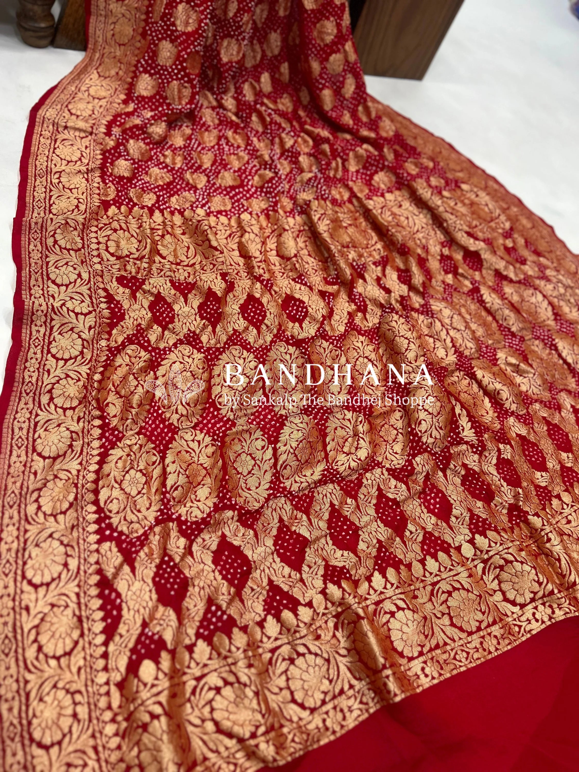 Opulent Red Georgette Banarasi Bridal Wrap Saree Sarees