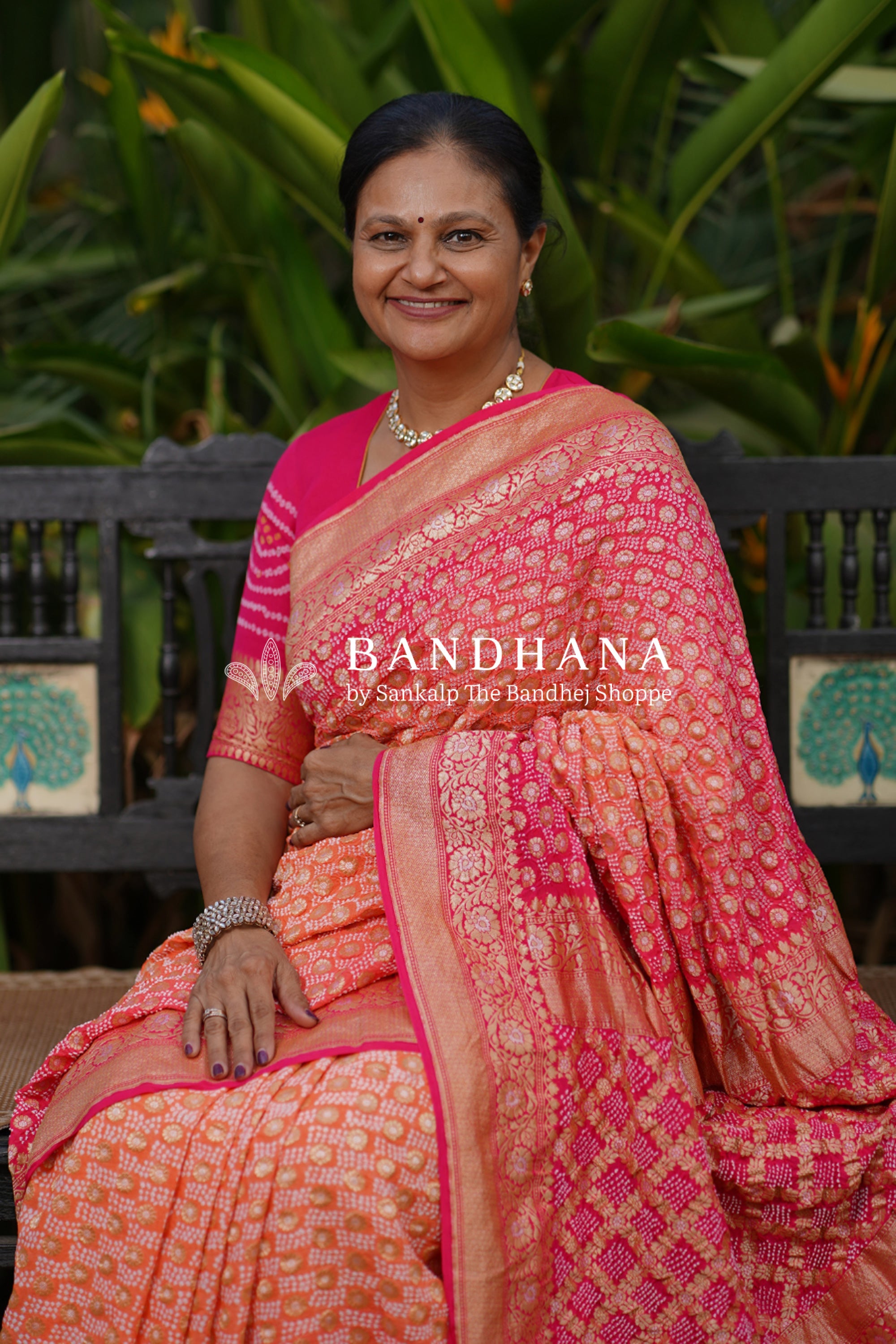 Orange And Strawberry Pink Georgette Banarasi Handloom Saree Sarees