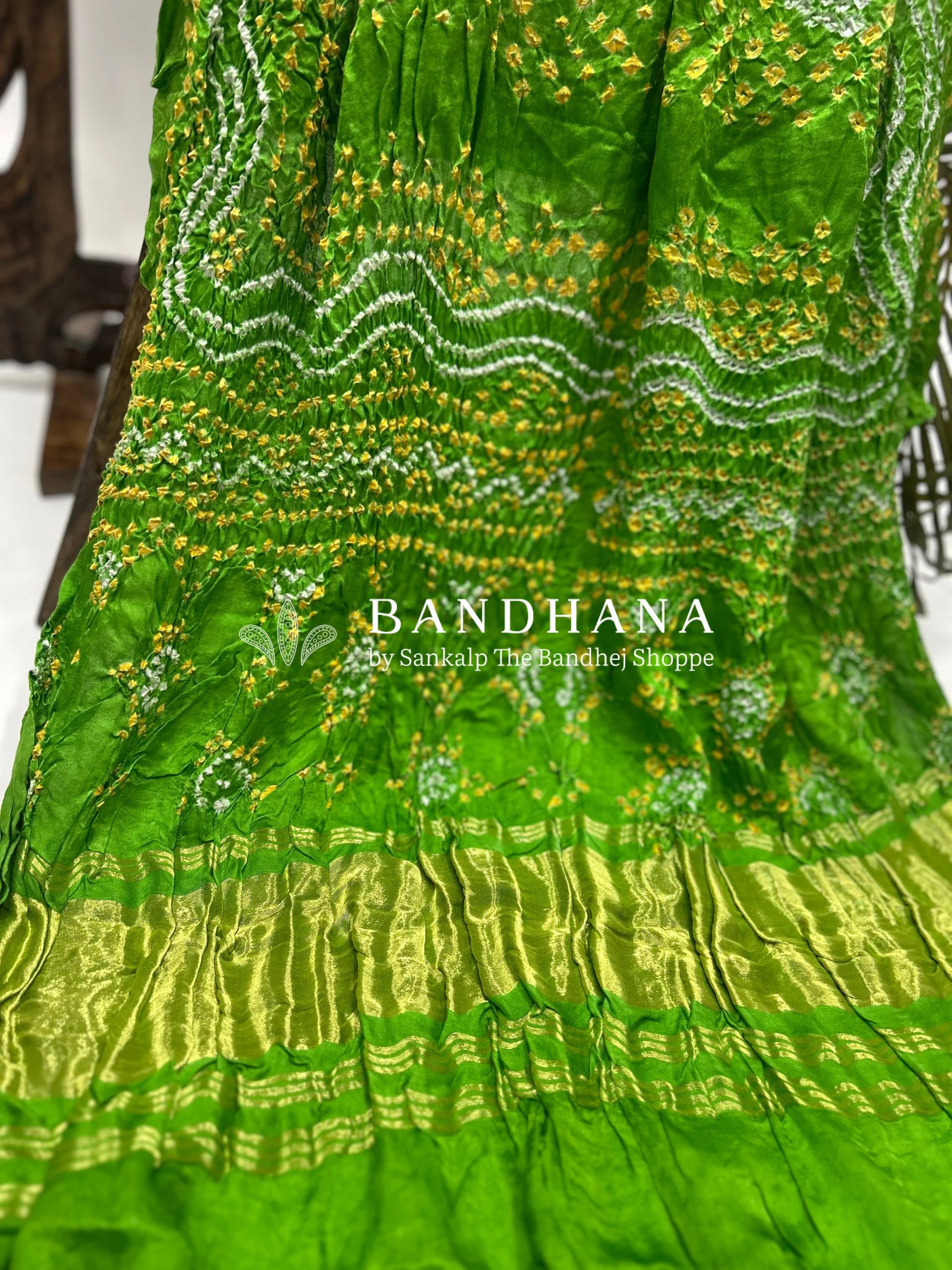 Parrot Green Gajji Silk Chandrakani Dupatta Dupattas