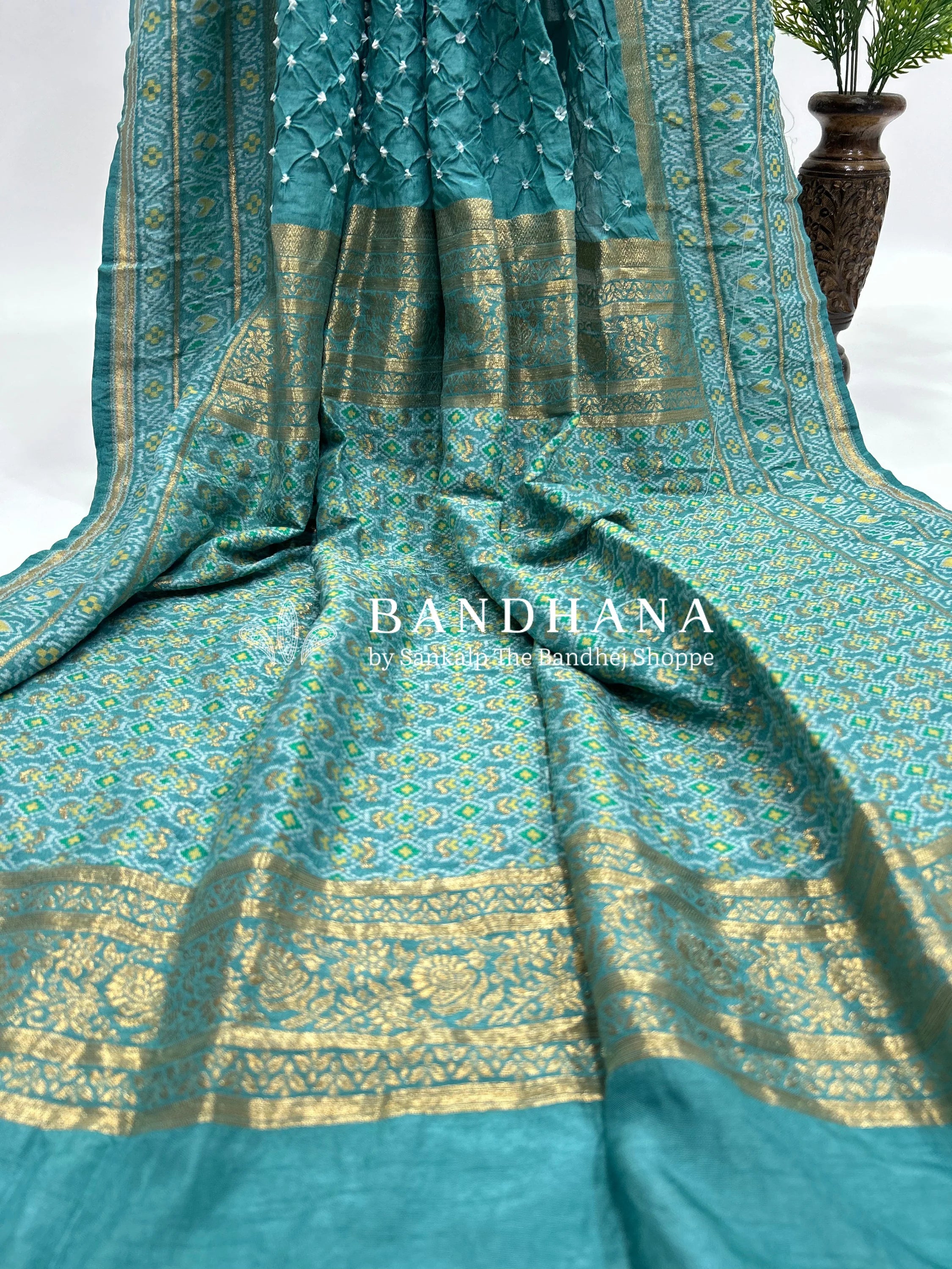 Pastel Blue Malai Silk Single Dot Bandhani Saree darkcyan / Malai Silk Sarees