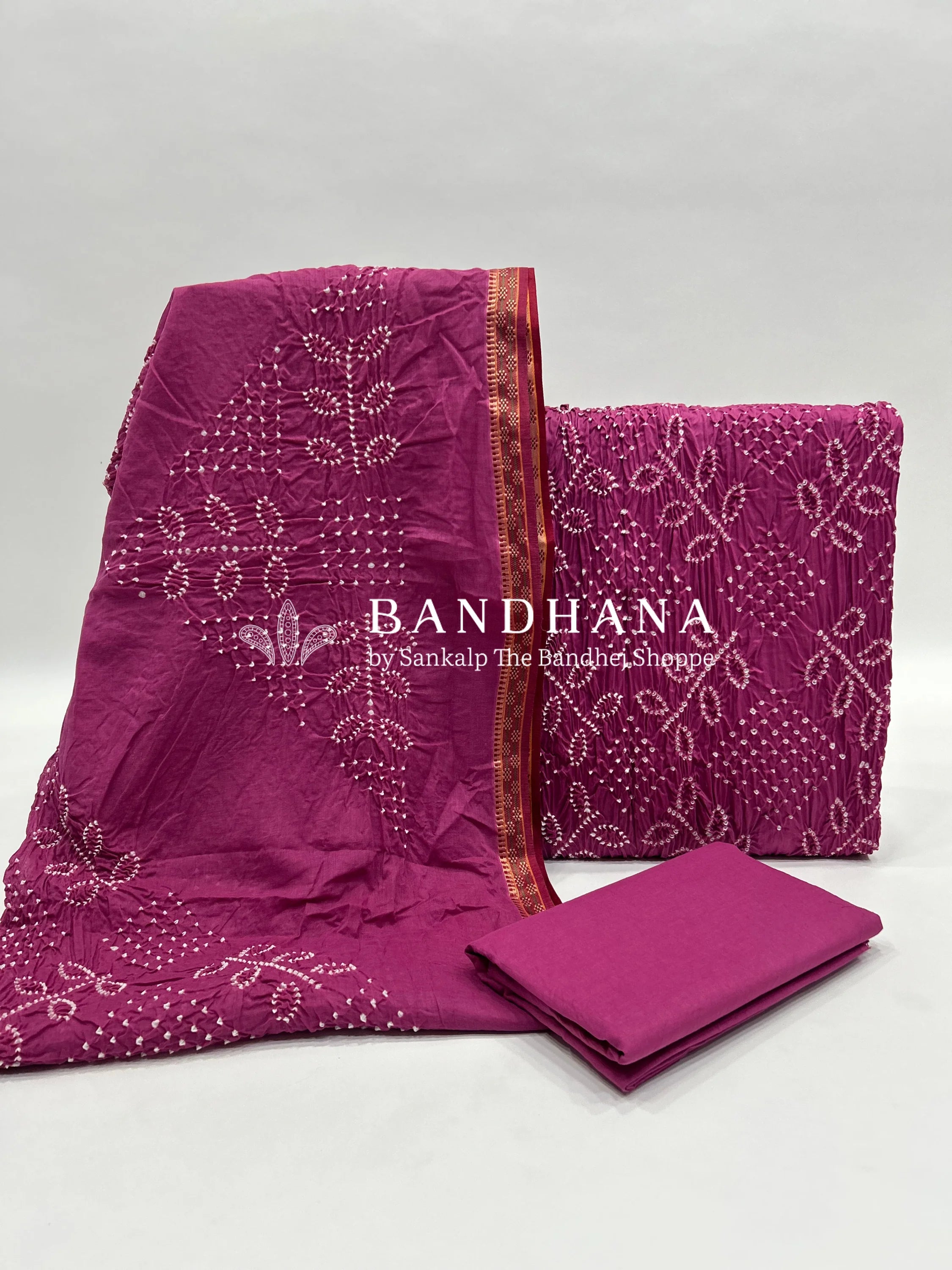 Pink Ambadal Cotton Bandhani Dress Material pink / Cotton Dresses