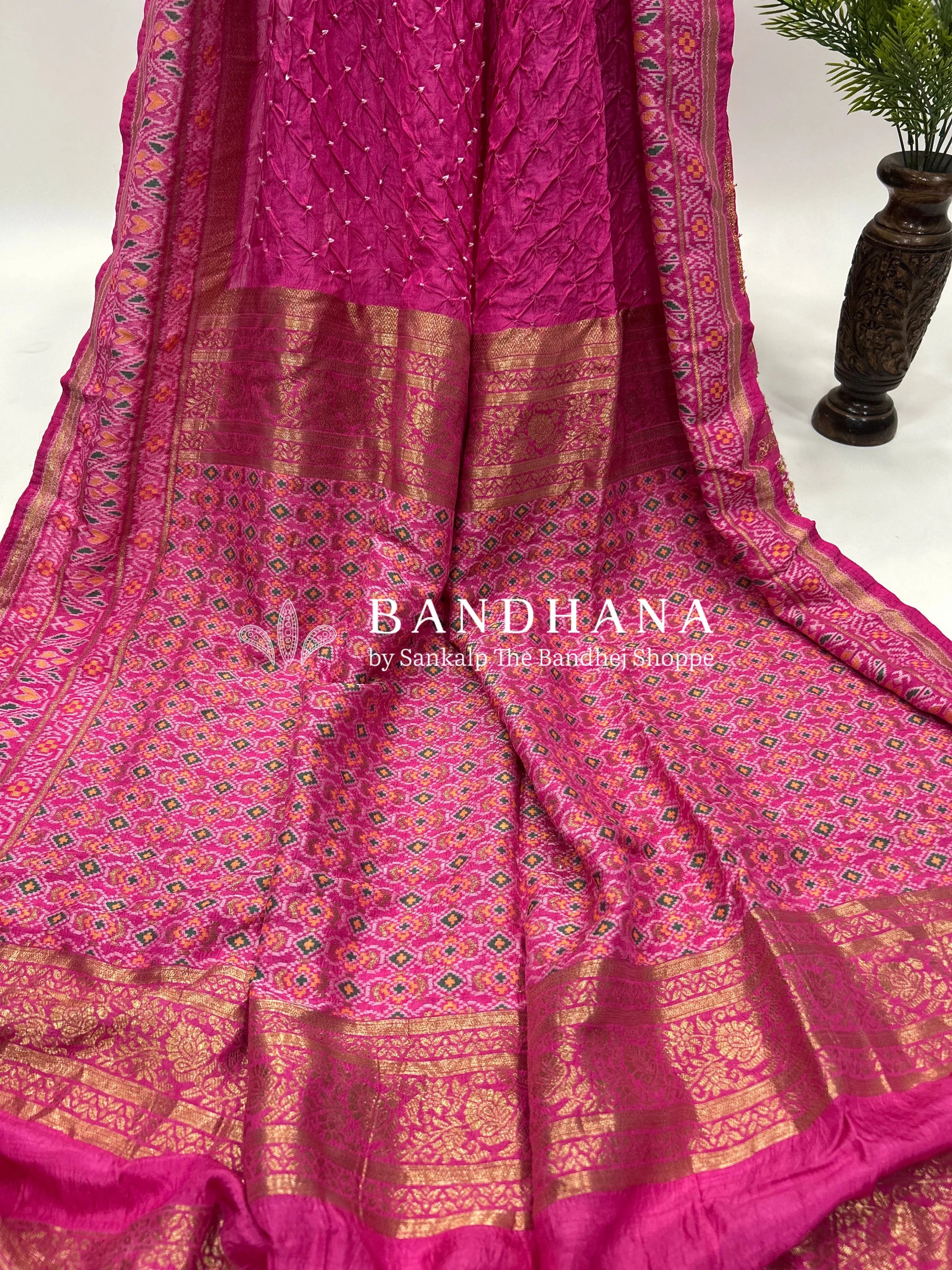 Pink Color Malai Silk Single Dot Bandhani Saree pink / Malai Silk Sarees