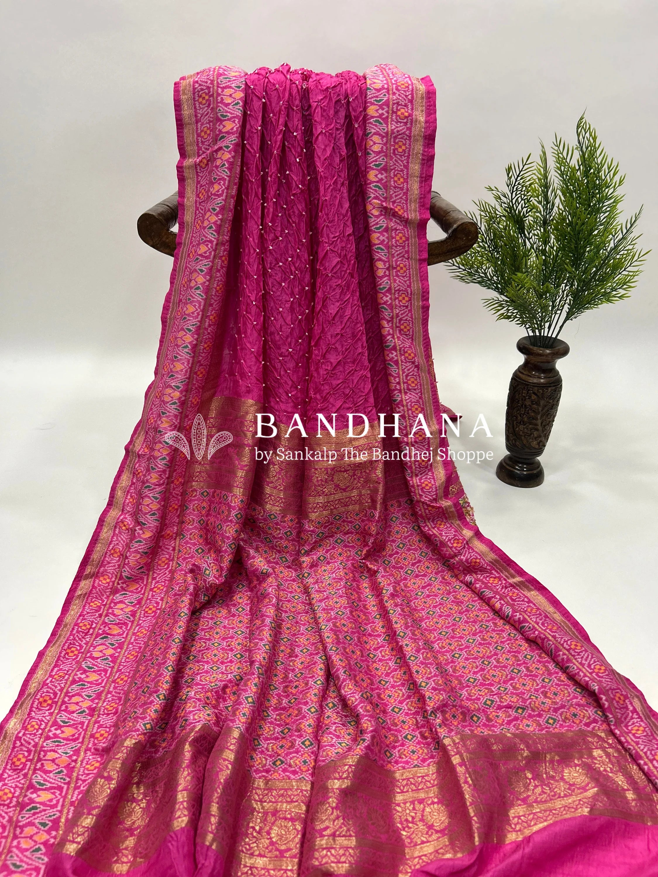 Pink Color Malai Silk Single Dot Bandhani Saree pink / Malai Silk Sarees