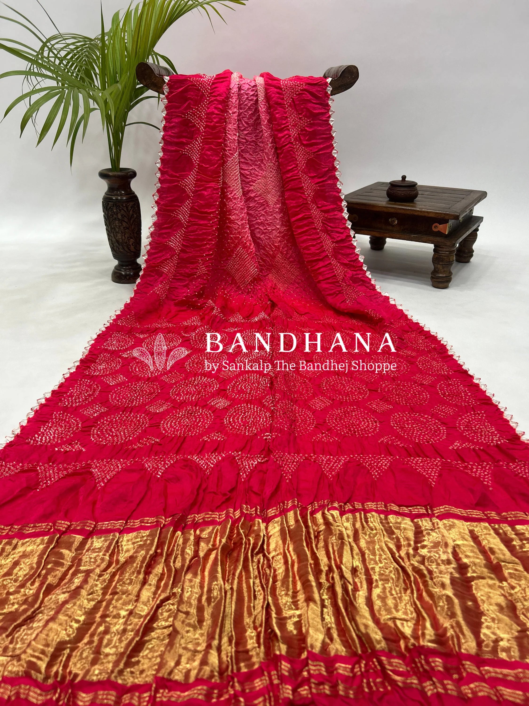 Pink Gajri Gajji Bharati Designer Bandhani Saree Sarees