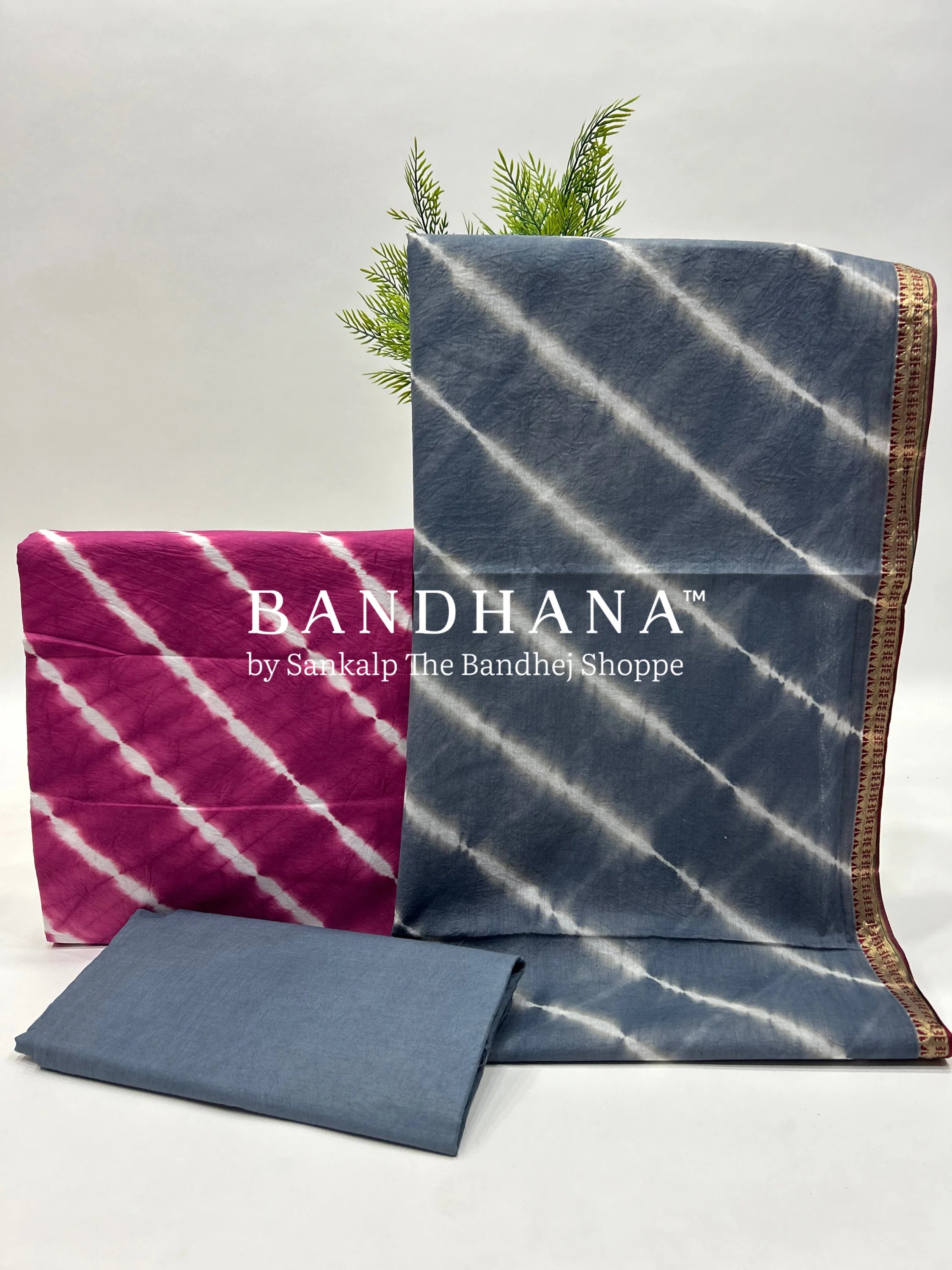 Pink-Grey Cotton Laheriya Dress Material grey / Cotton Dresses