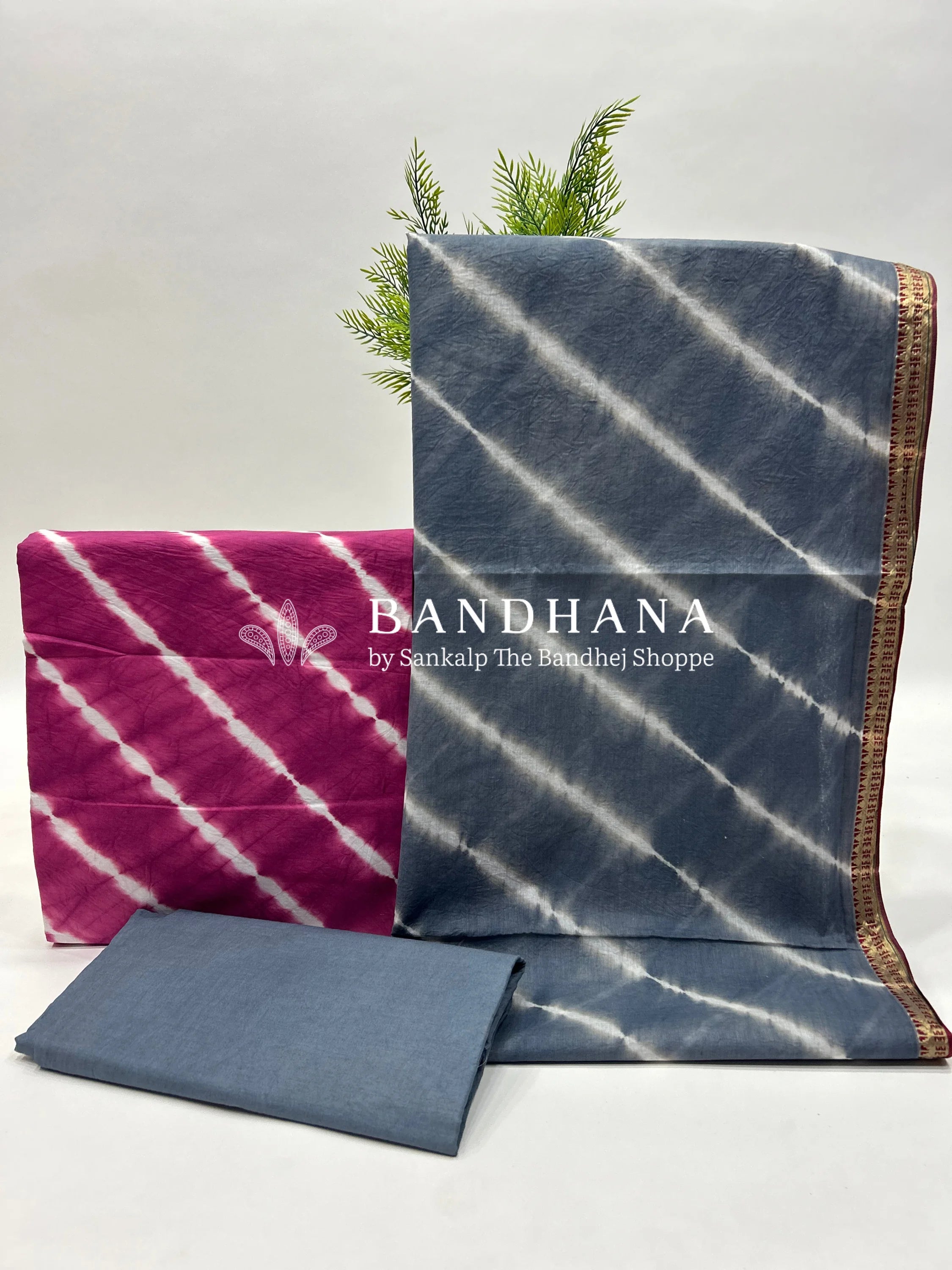 Pink-Grey Cotton Laheriya Dress Material grey / Cotton Dresses