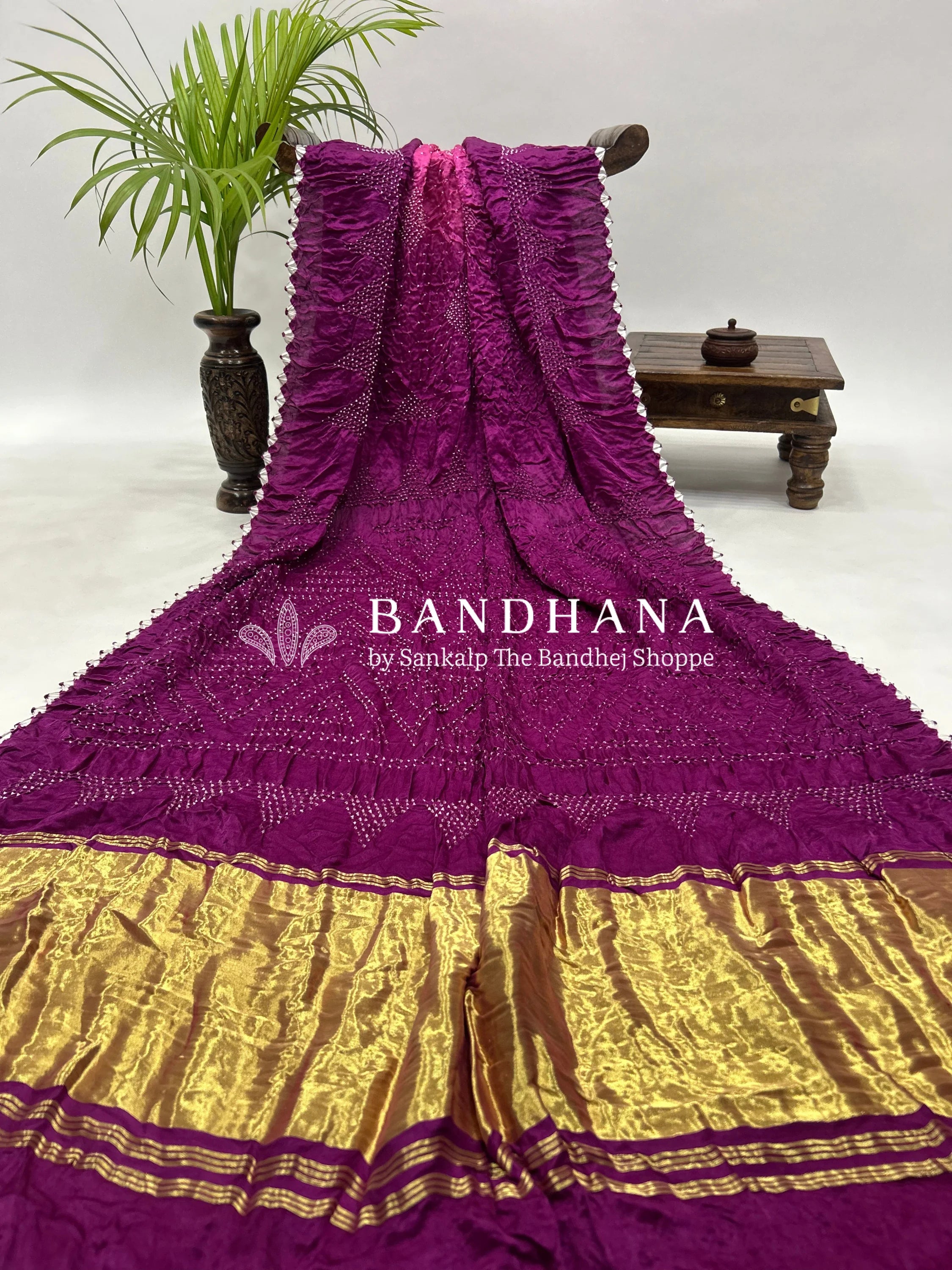 Pink Magenta Gajji Bharati Designer Bandhani Saree Sarees