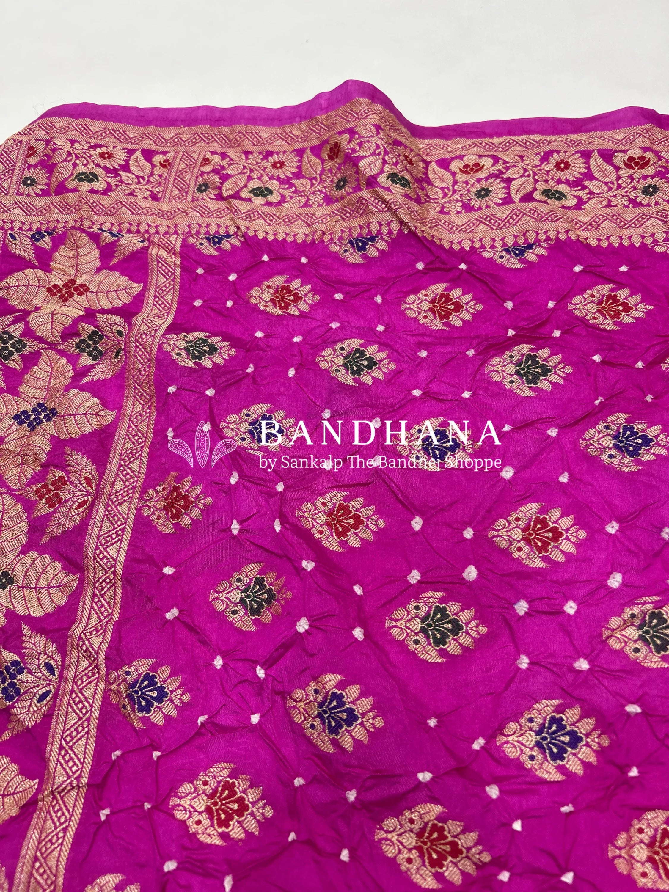 Pink & Rani Art Dupion Butta Bandhani Dress Material darkmagenta / Art Silk Dresses