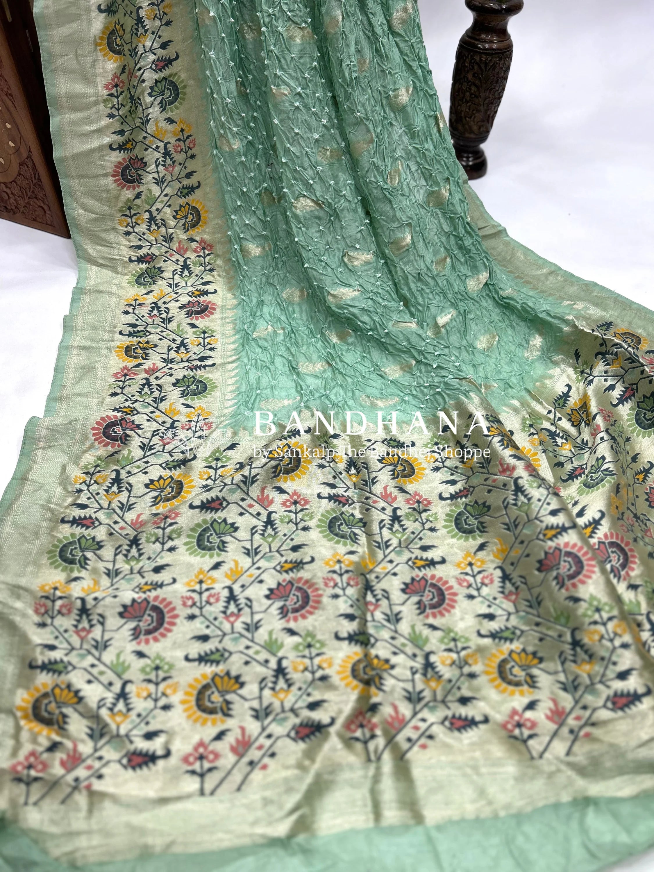 Pista Art Tussar Silk Bandhani Saree Sarees