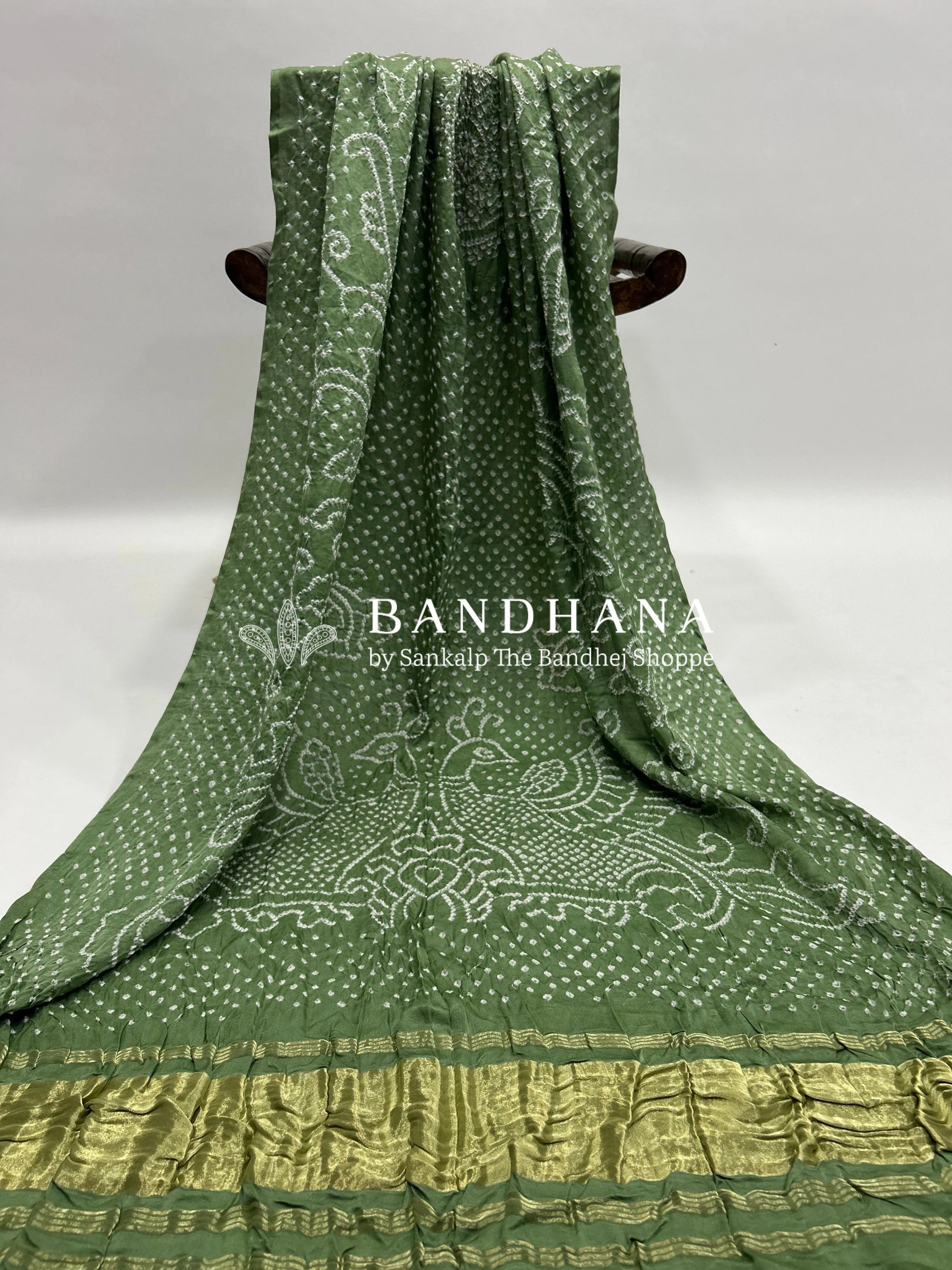 Pista Gaji Silk MorPankh Bandhani Dupatta seagreen / Gaji Silk Dupattas