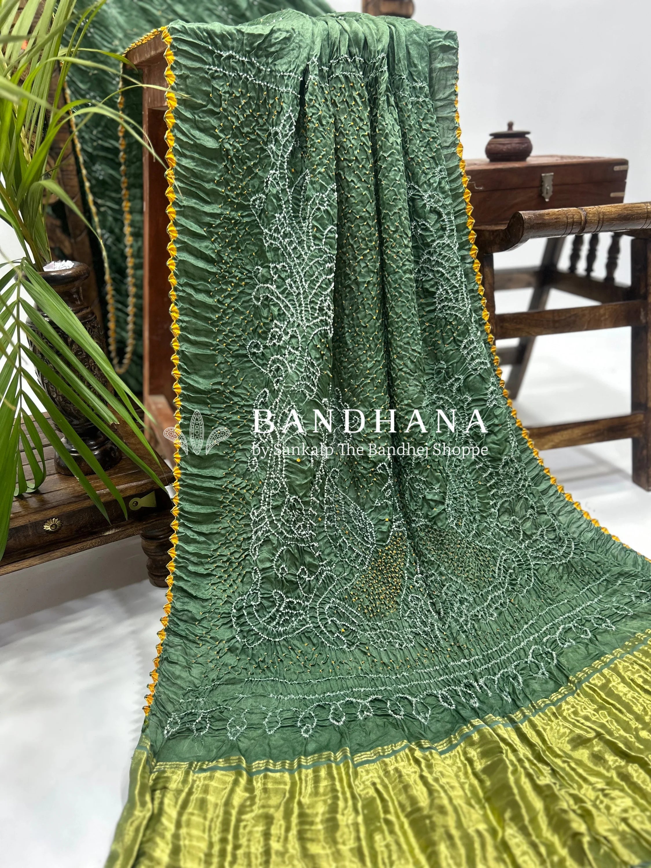 Pista Mor Palav Gajji Designer Bandhani Saree Sarees