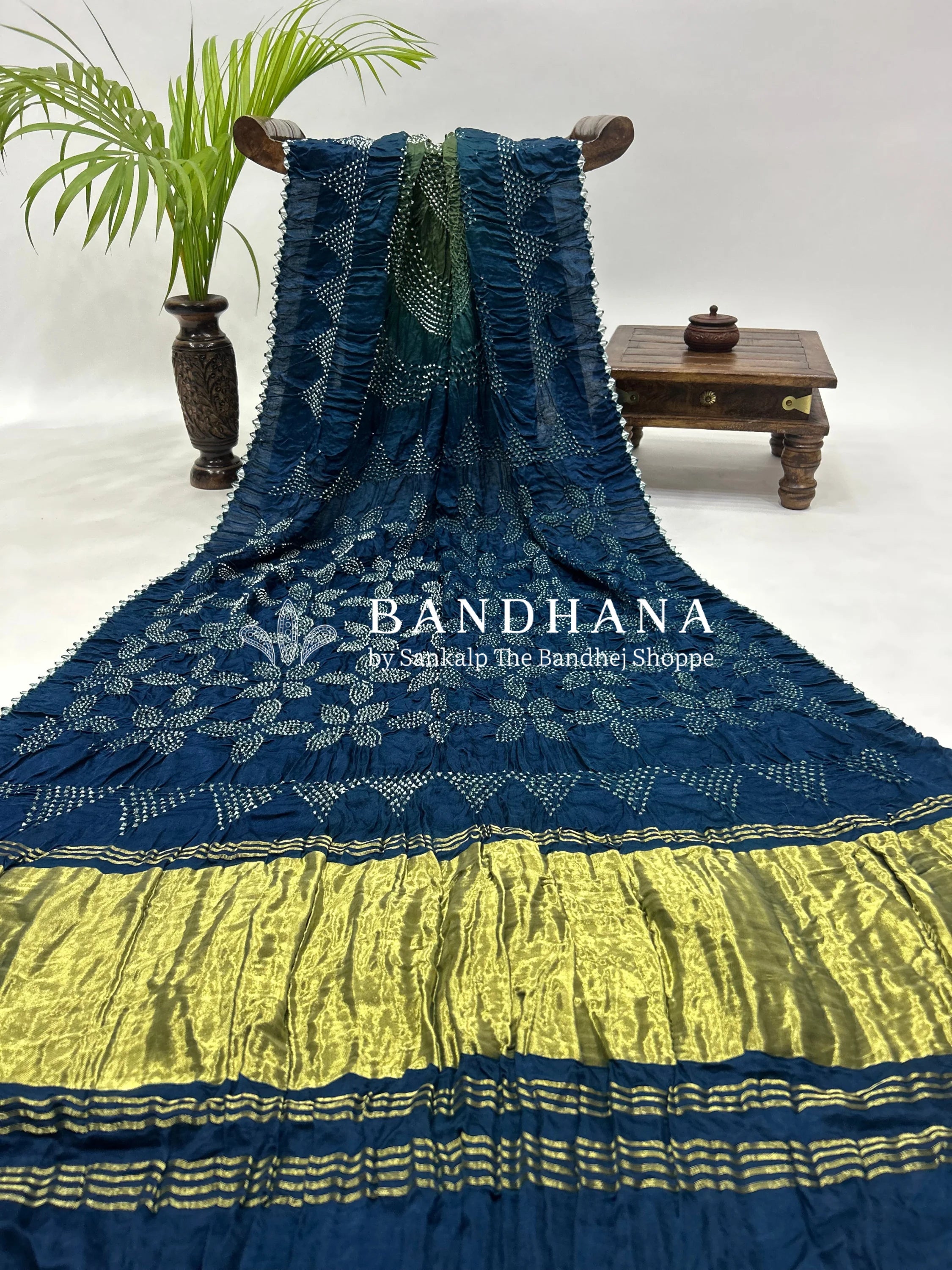 Pista Nevyblue Gajji Bharati Designer Bandhani Saree Sarees