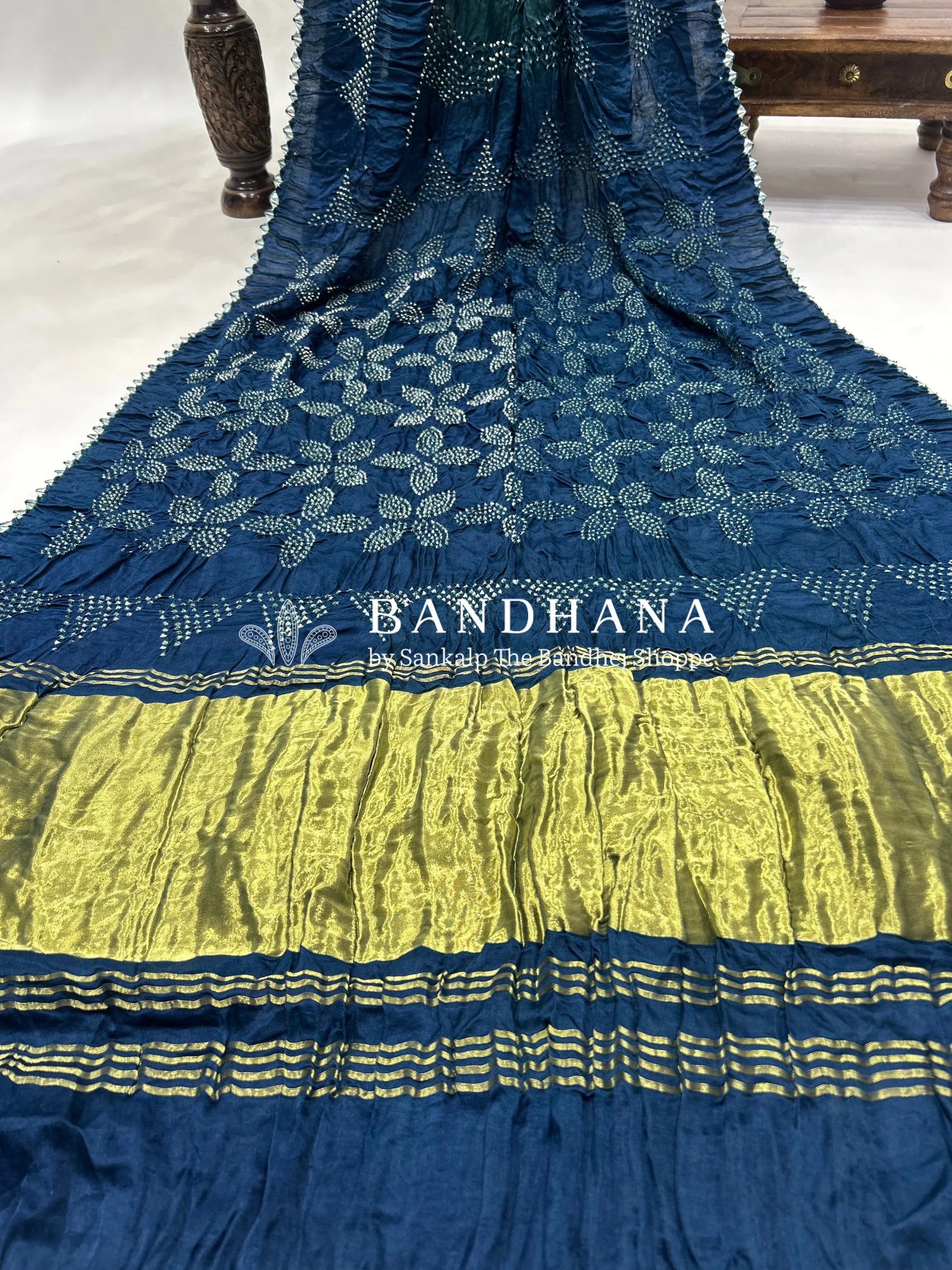 Pista Nevyblue Gajji Bharati Designer Bandhani Saree Sarees
