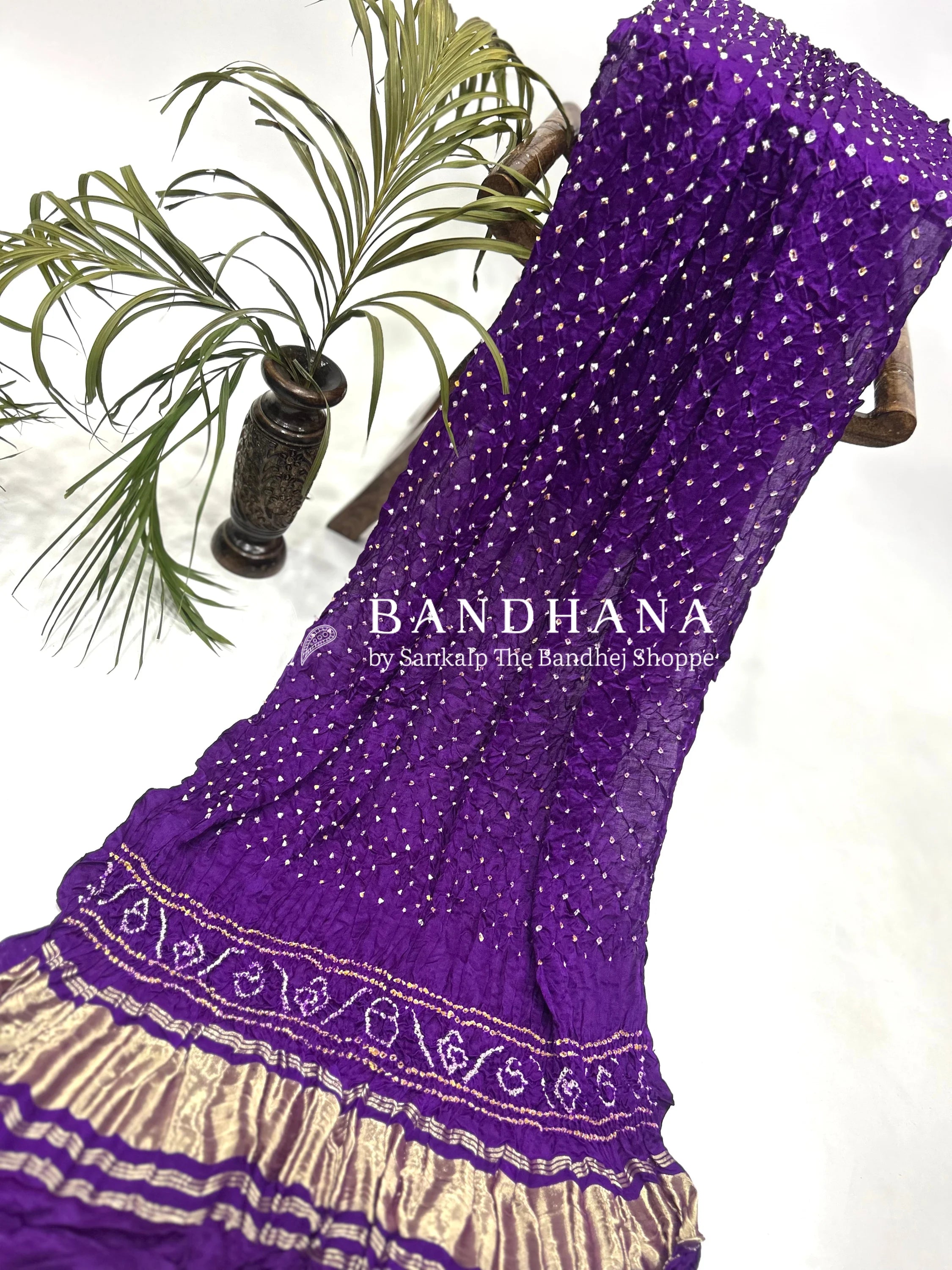 Purple Gajji Silk Single Dot Bandhani Dupatta Dupattas