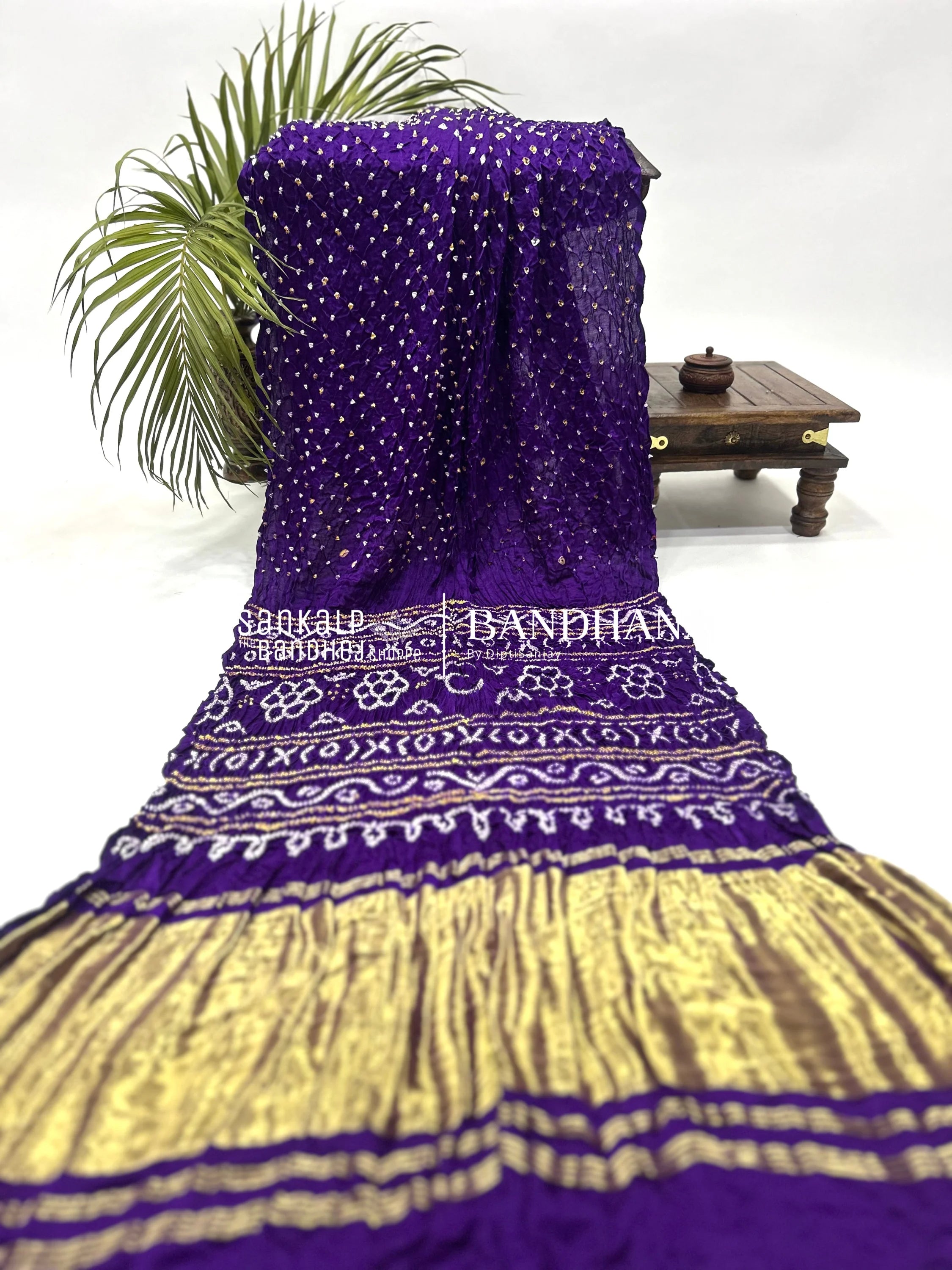 Purple Gajji Silk Single Dot Bandhani Saree Sarees