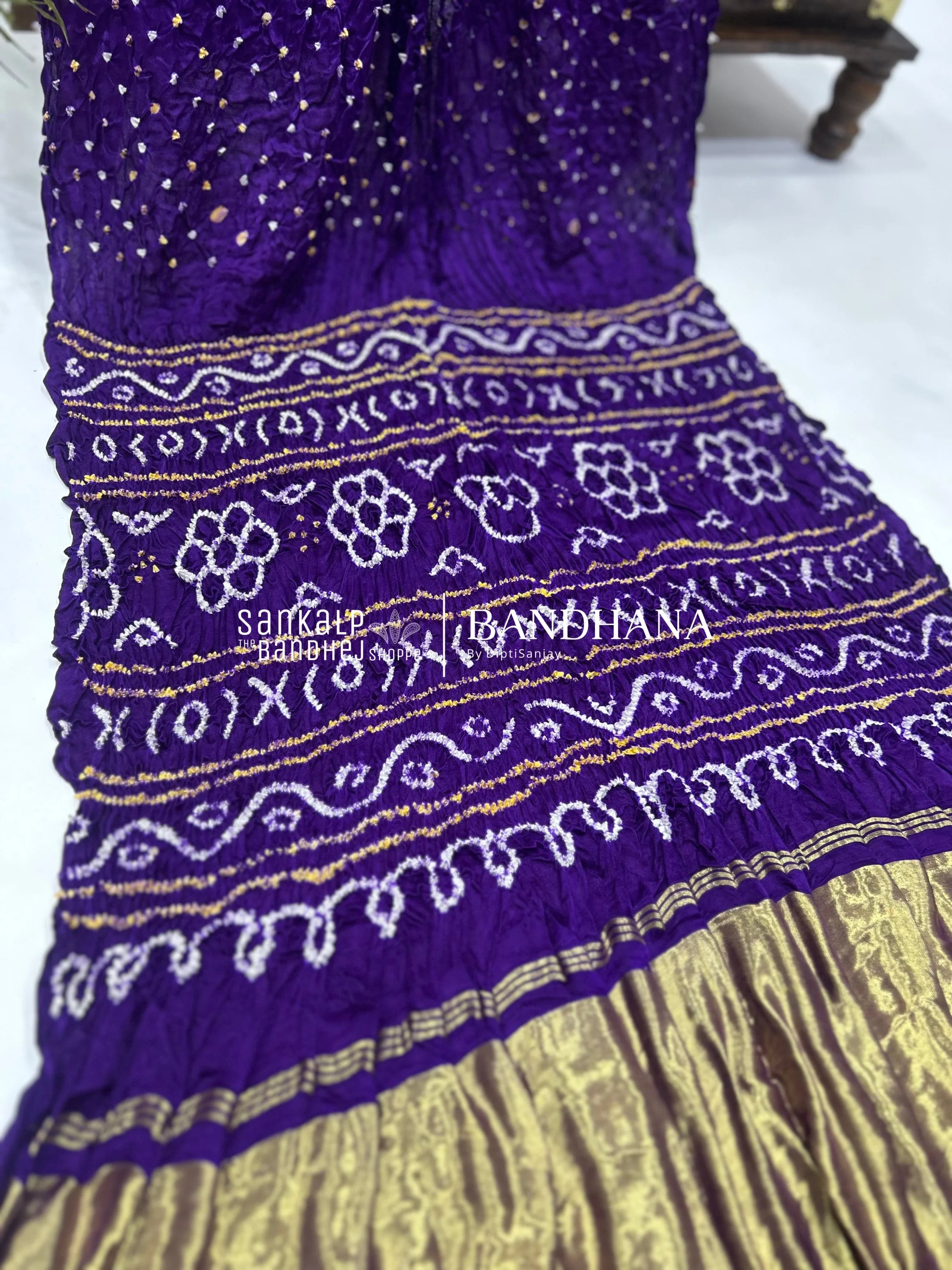 Purple Gajji Silk Single Dot Bandhani Saree Sarees