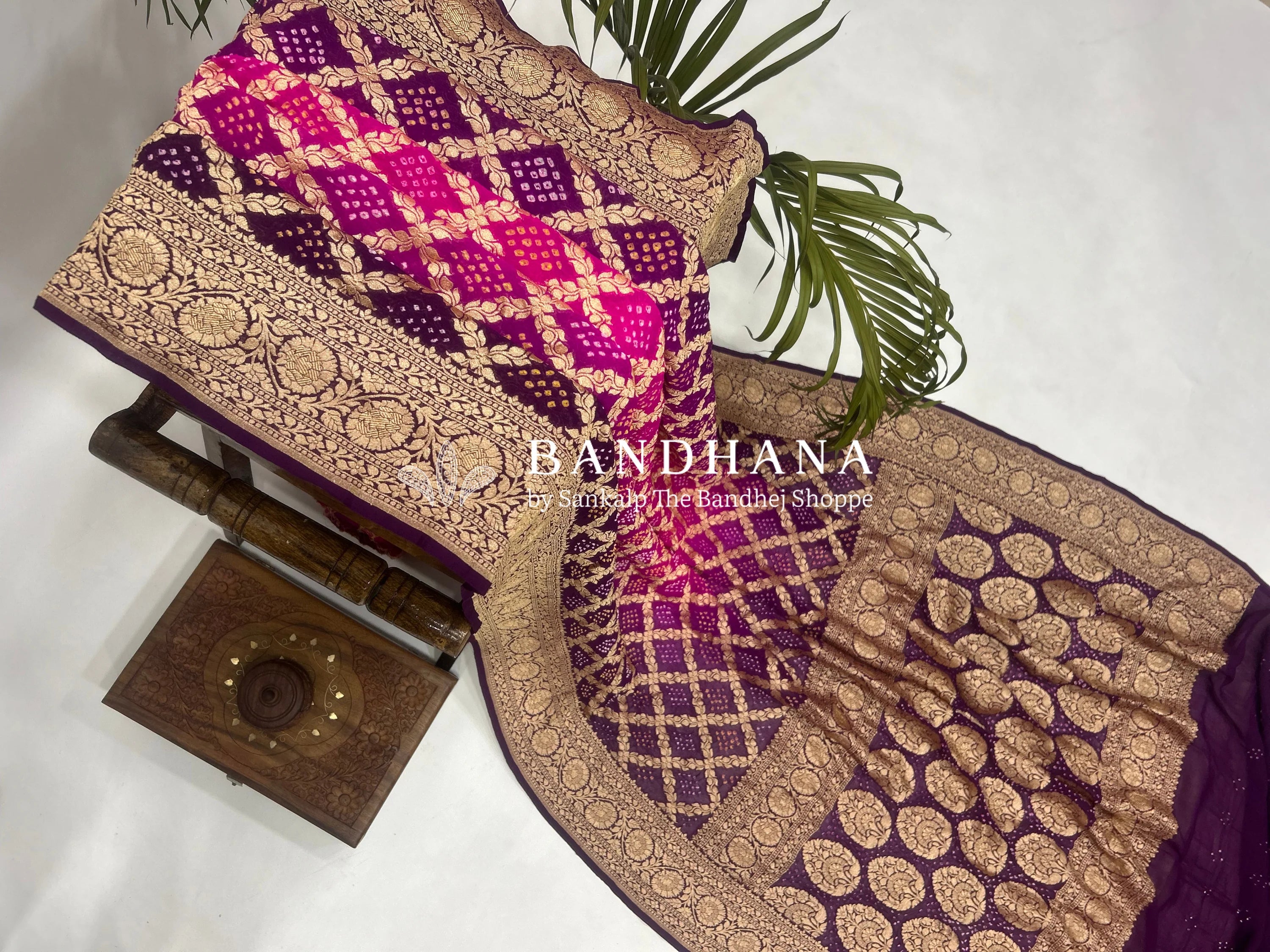 Purple Georgette Jaal Bandhani Saree Sarees