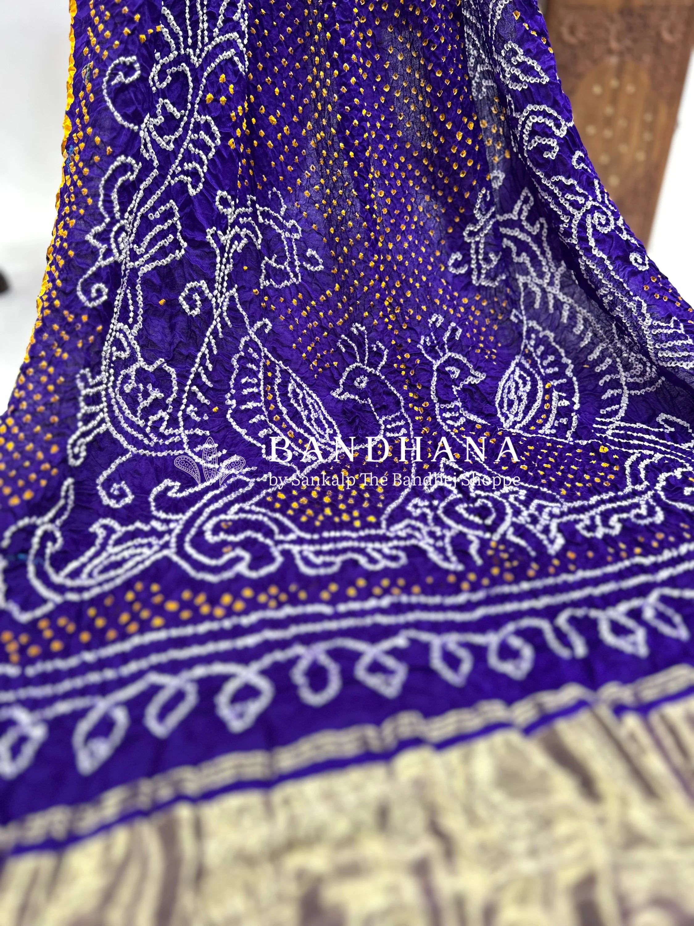 Purple Mor Palav Gajji Designer Bandhani Saree purple / Gajji Silk Sarees