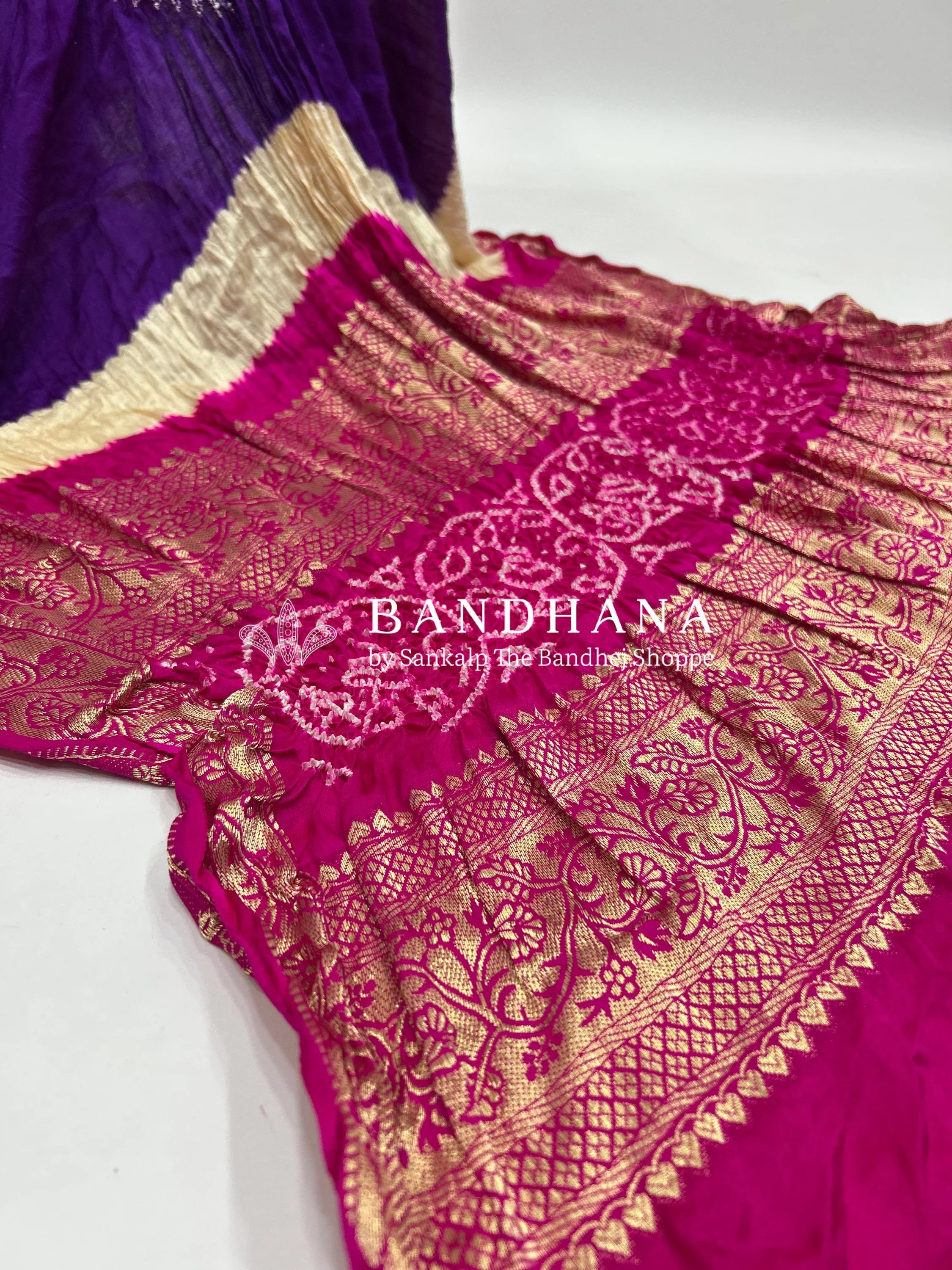 Purple-Rani Gajji Silk Designer Gala Dupatta With 3 Colour Dying purple / Gajji Silk Dupattas