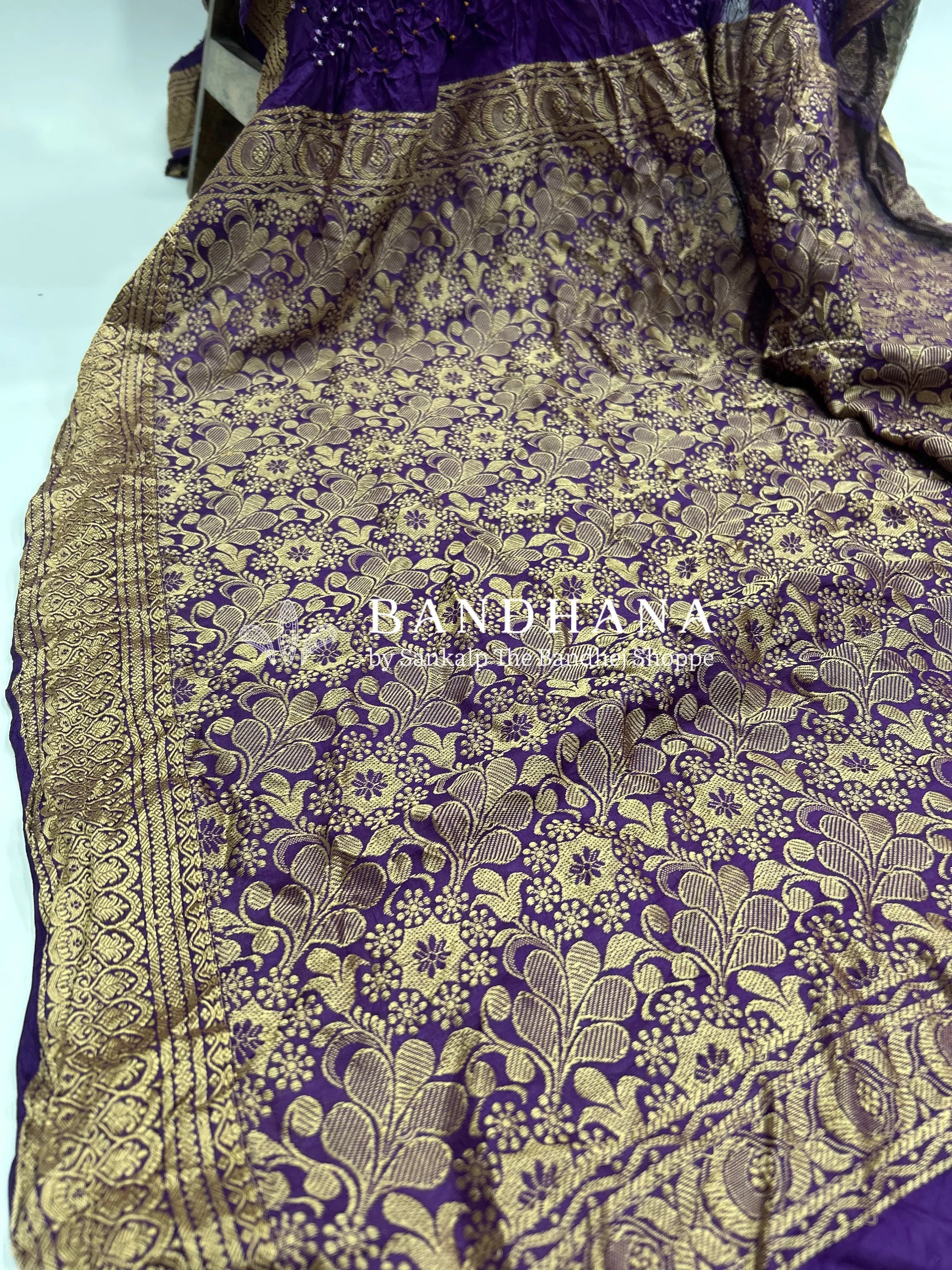 Purple Soft Silk Resham Palav Bandhani Saree purple / Soft Silk Sarees