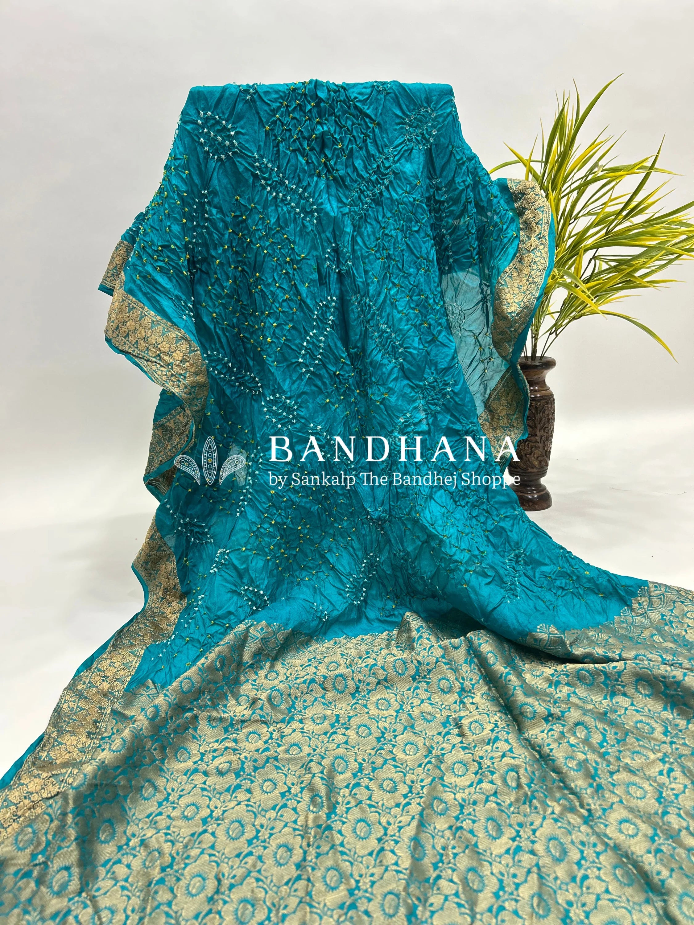 Rama Soft Silk Resham Palav Bandhani Saree dodgerblue / Soft Silk Sarees