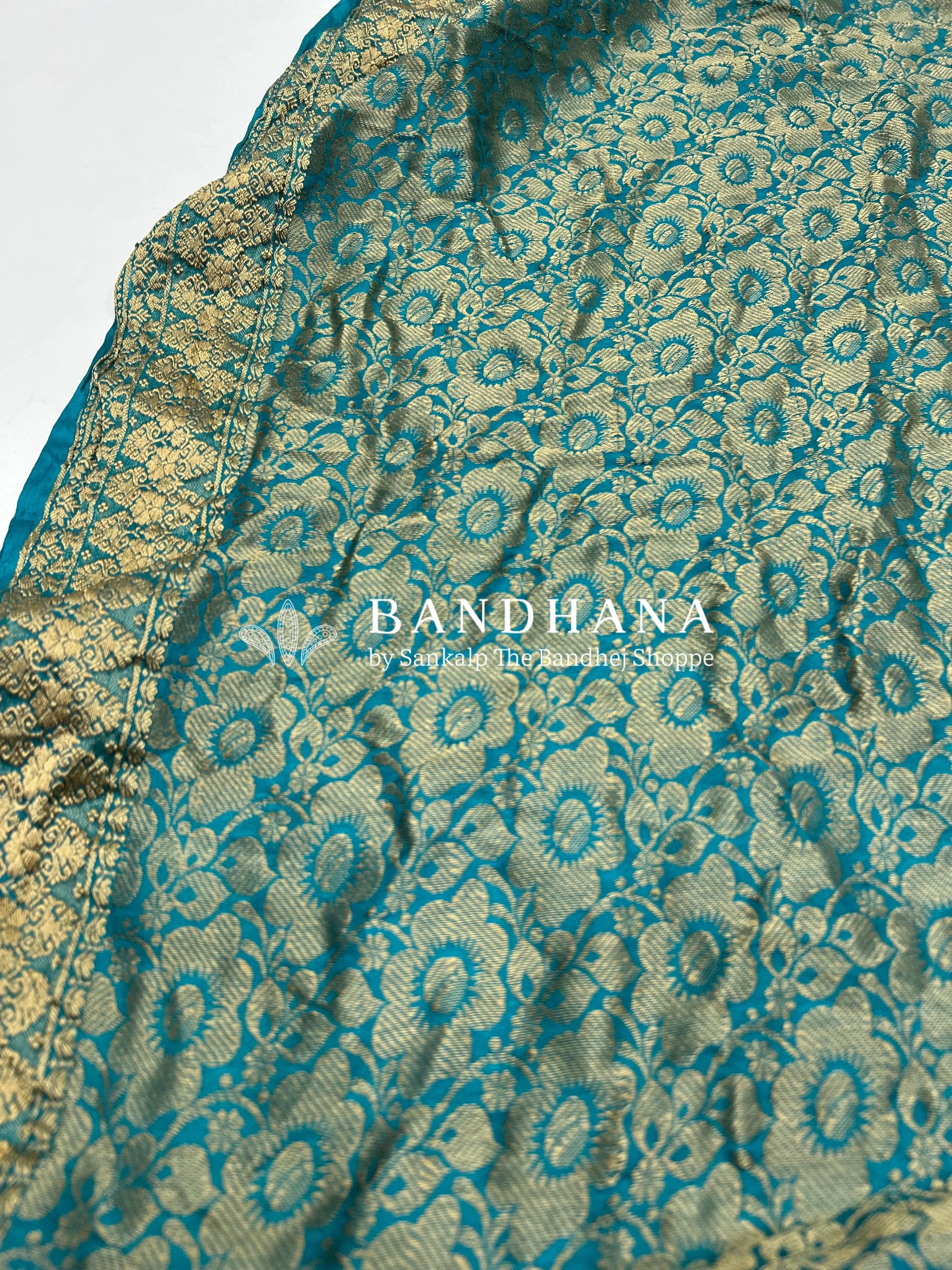 Rama Soft Silk Resham Palav Bandhani Saree dodgerblue / Soft Silk Sarees