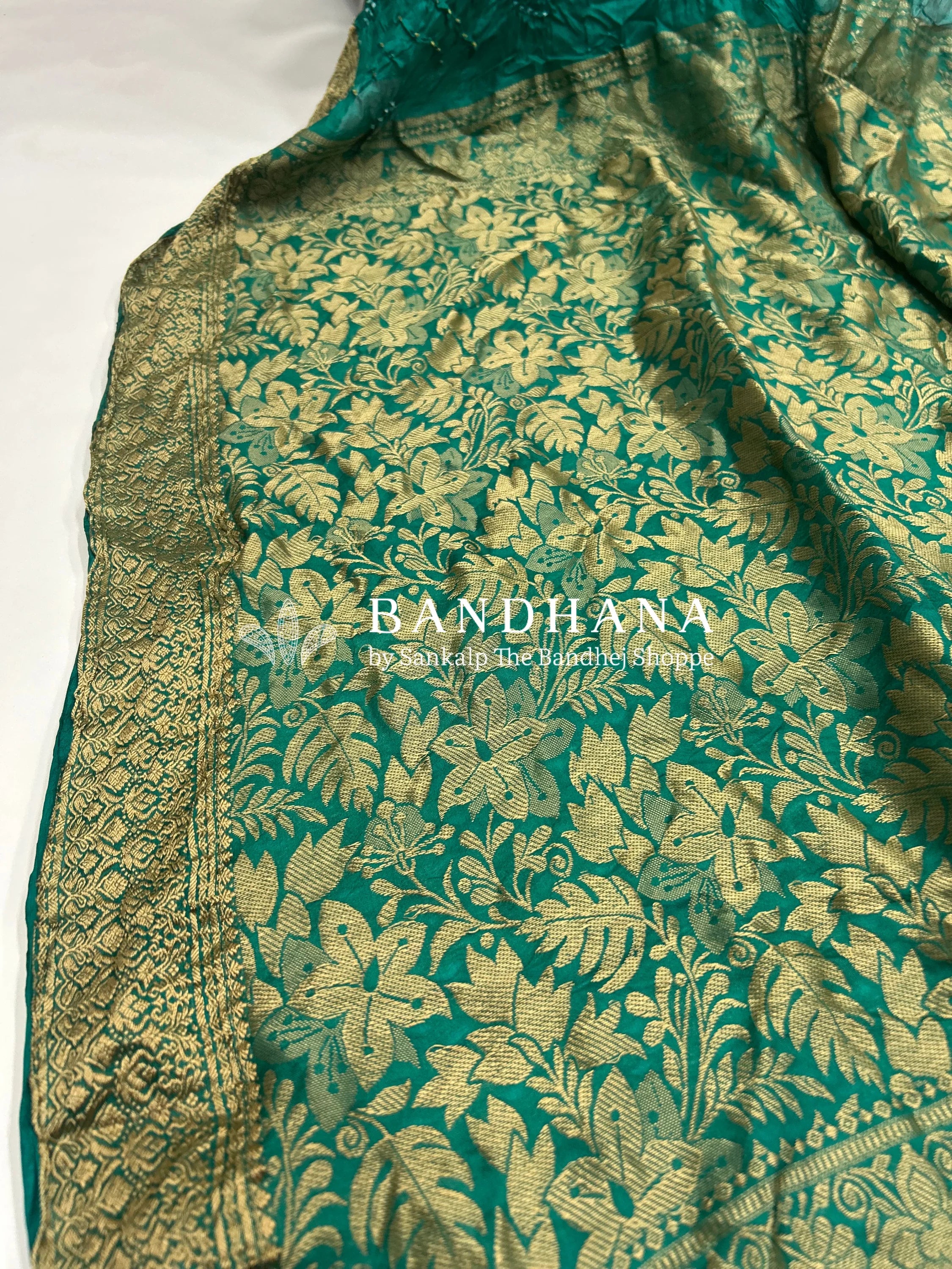 Rama Soft Silk Resham Palav Bandhani Saree teal / Soft Silk Sarees