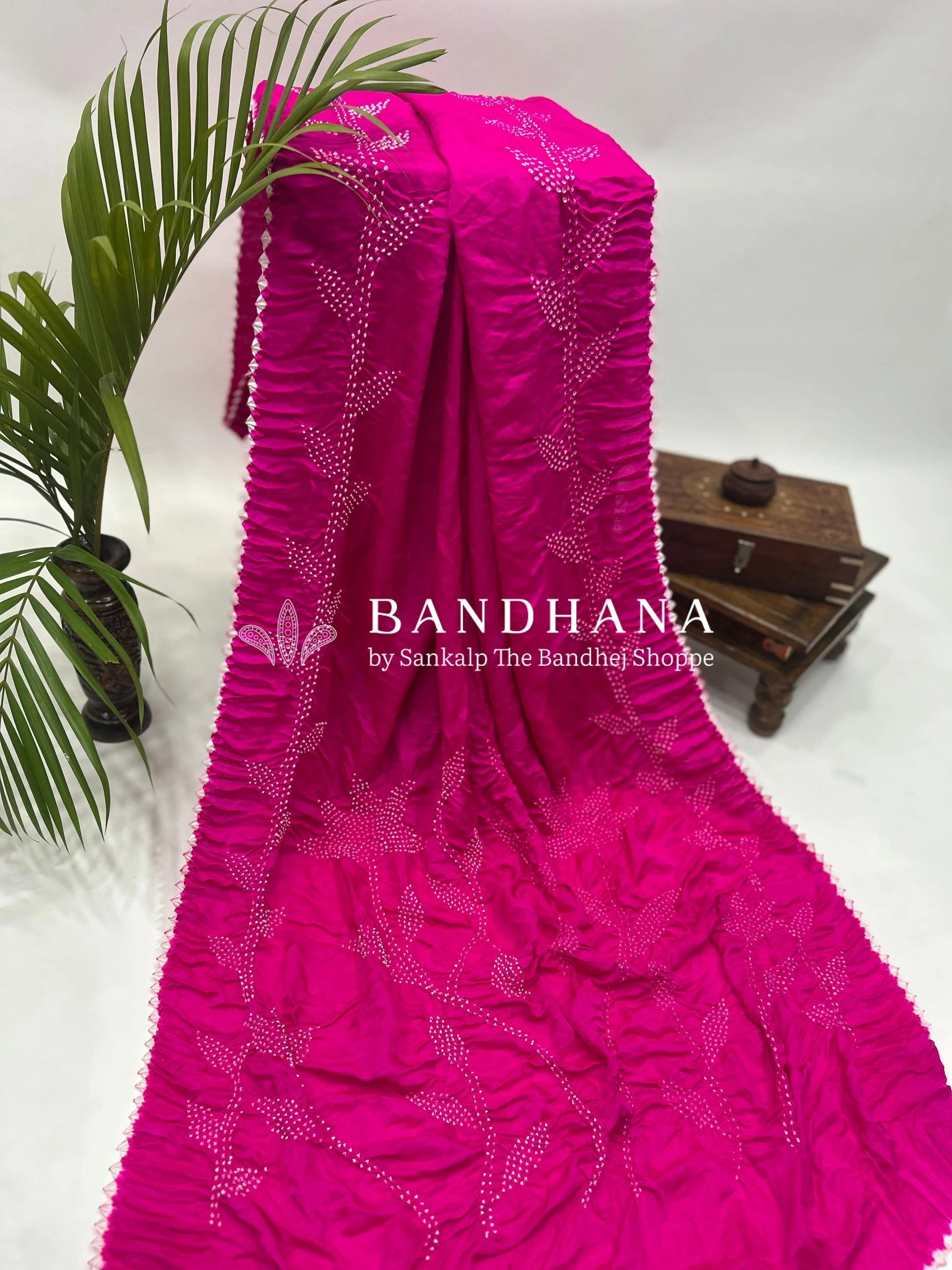 Rani Gajji Designer Bandhani Saree deeppink / Gajji Sarees