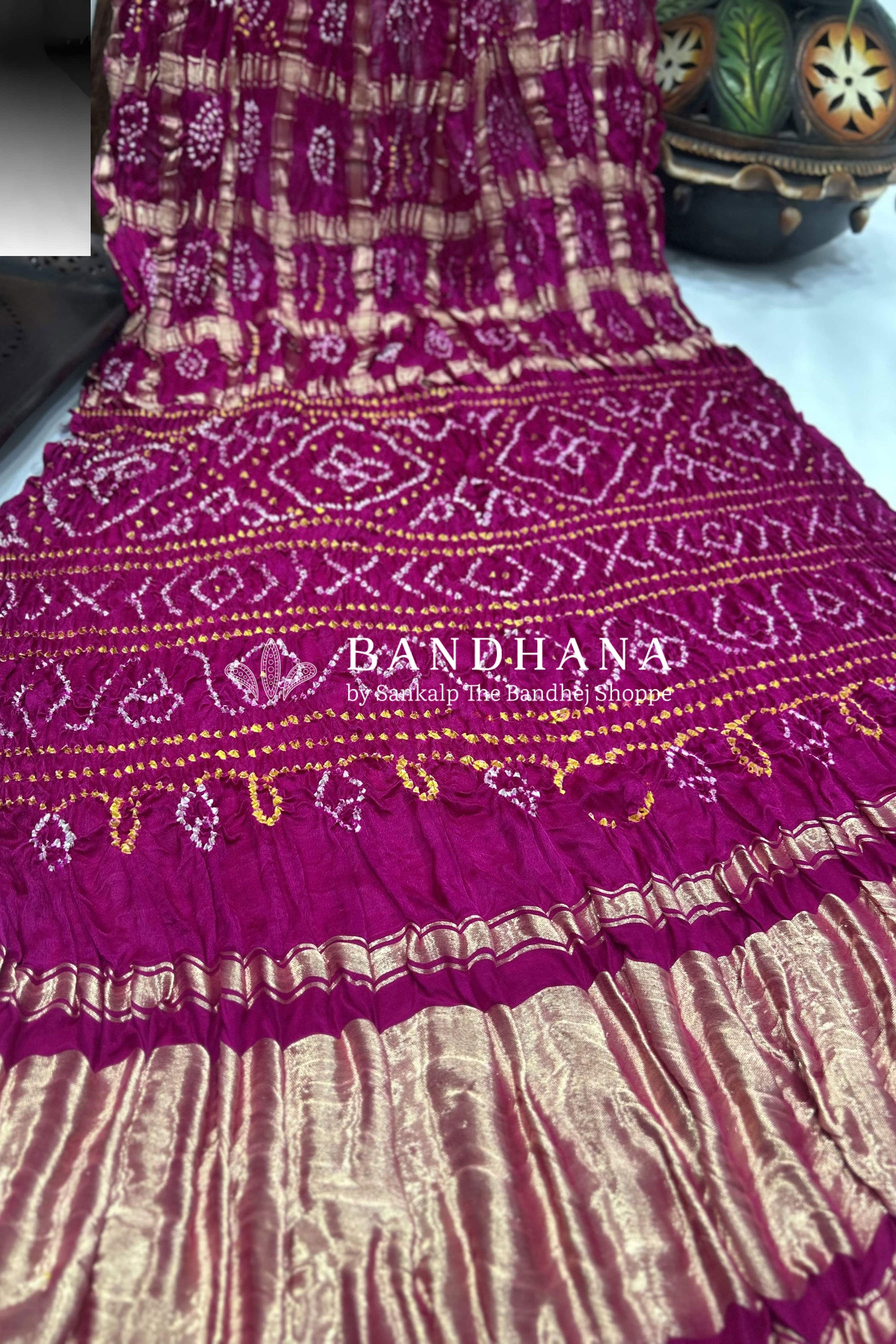 Rani Gajji Garchola Bandhani Saree Sarees