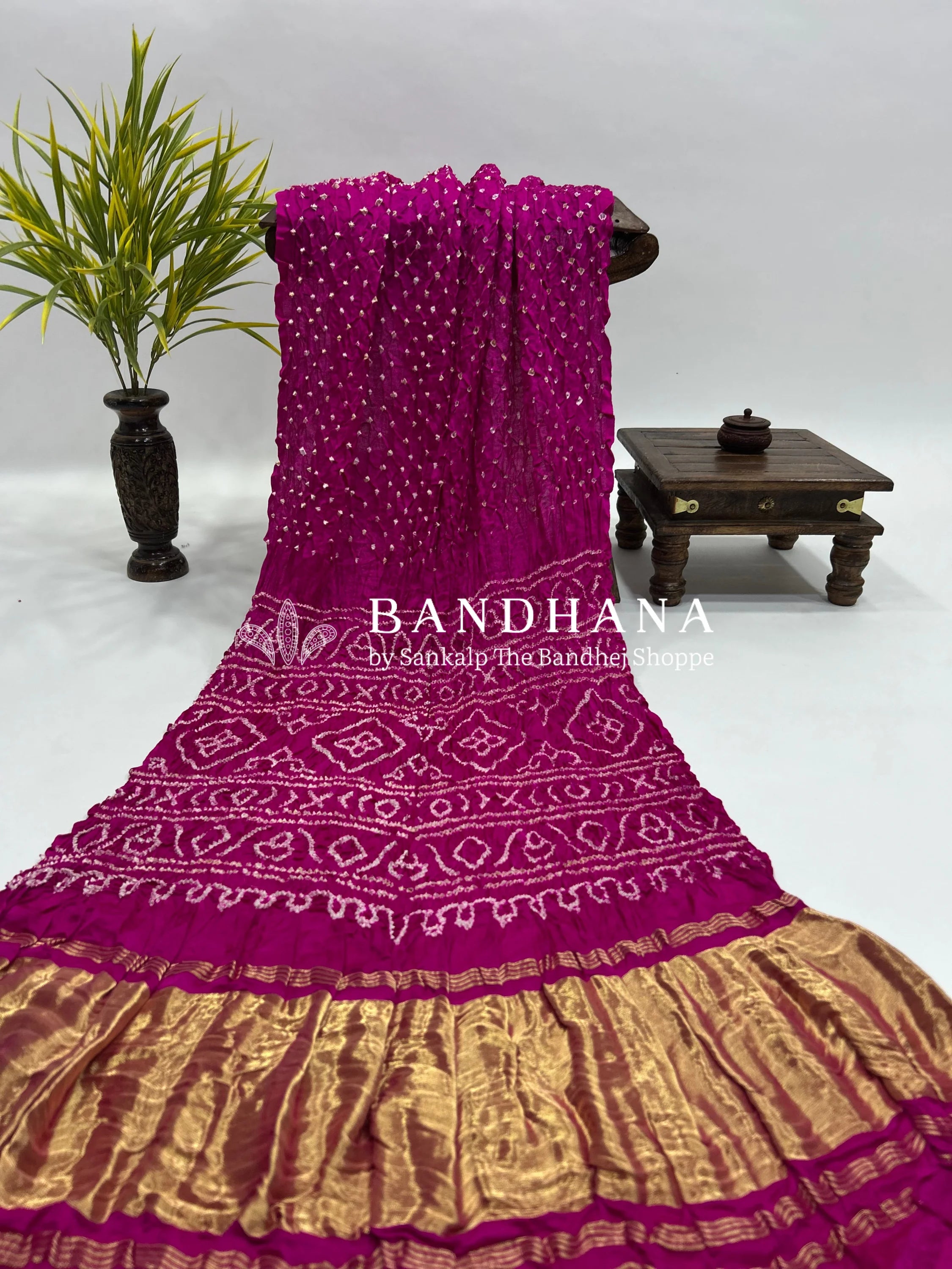 Rani Gajji Silk Single Dot Bandhani Saree magenta / Gajji Silk Sarees