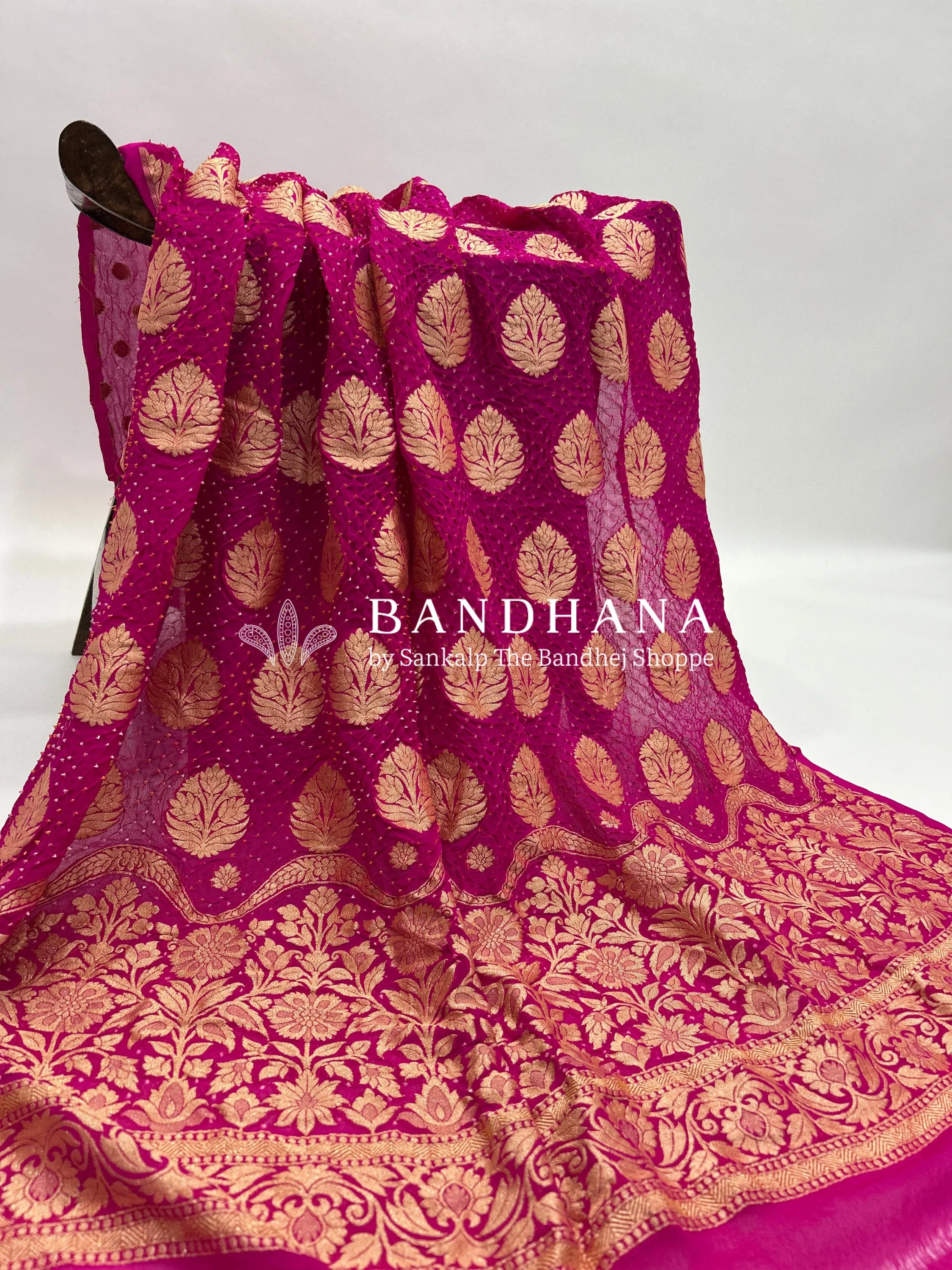 Rani Georgette Banarasi Bandhani Kurti Material deeppink / Georgette Dresses