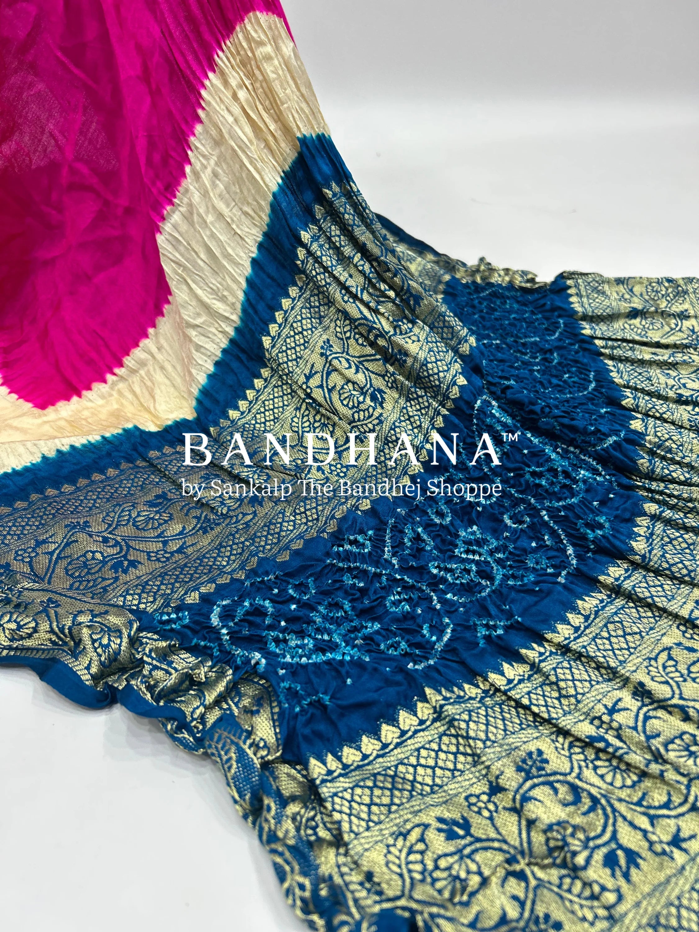 Rani-Indigo Gajji Silk Designer Gala Dupatta With 3 Colour Dying deeppink / Gajji Silk Dupattas