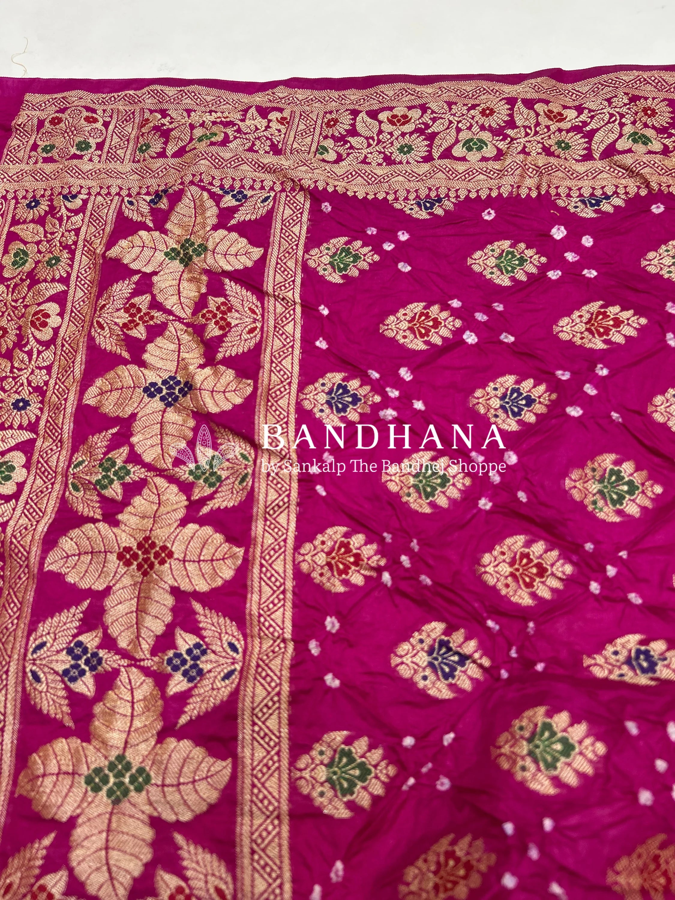 Rani & Magenta Art Dupion Butta Bandhani Dress Material magenta / Art Silk Dresses