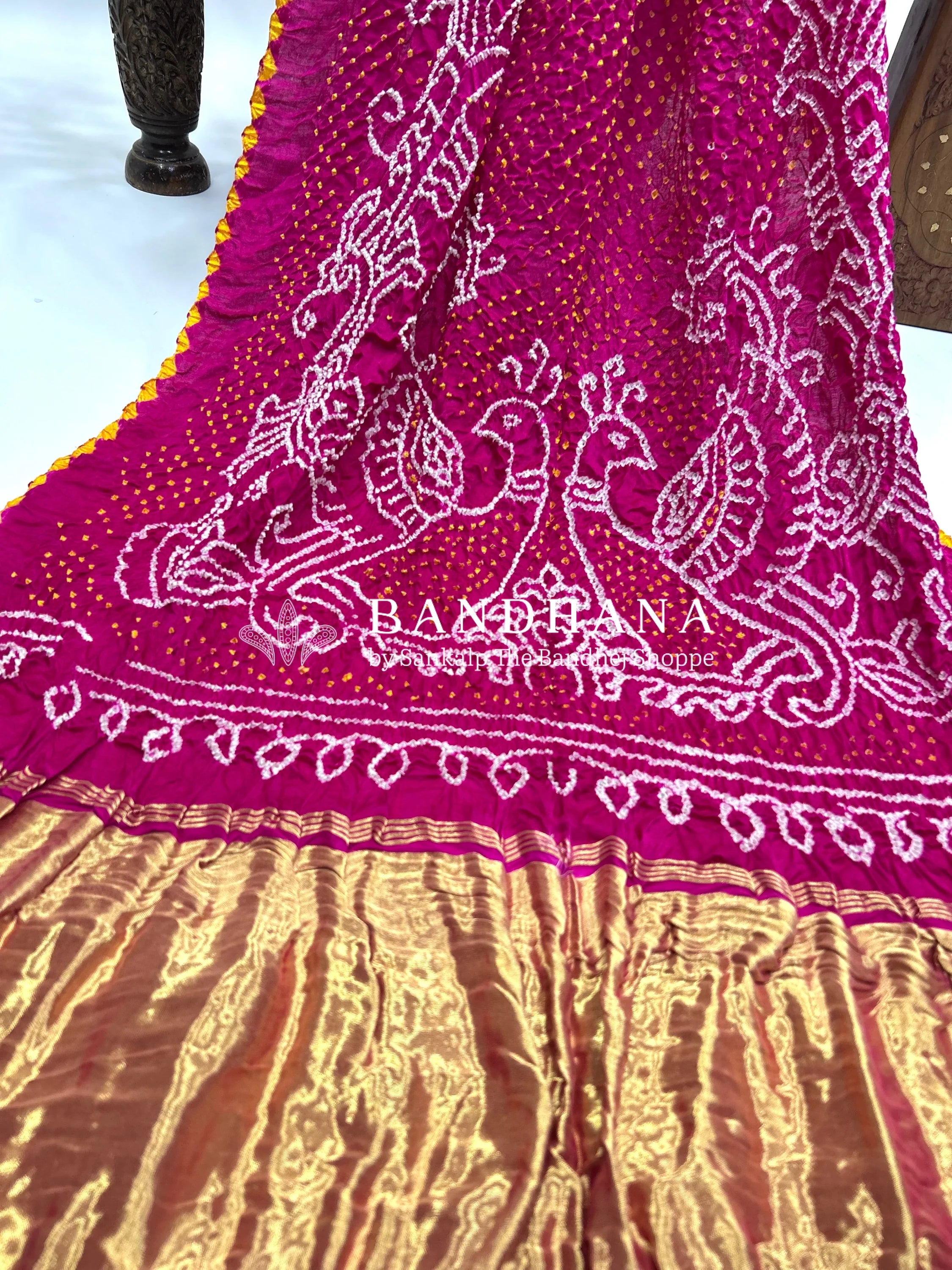 Rani Mor Palav Gajji Designer Bandhani Saree deeppink / Gajji Silk Sarees