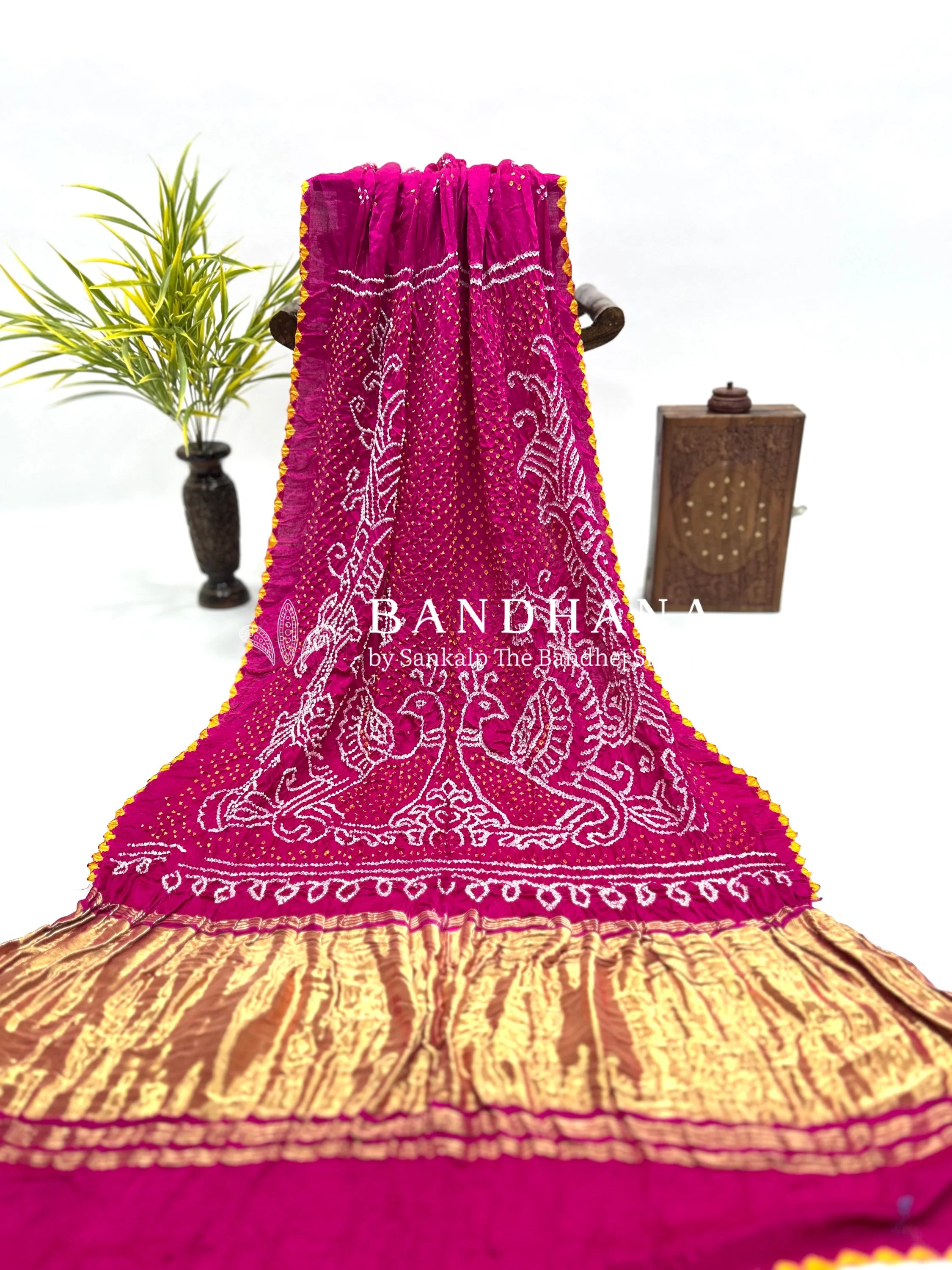 Rani Mor Palav Gajji Designer Bandhani Saree deeppink / Gajji Silk Sarees