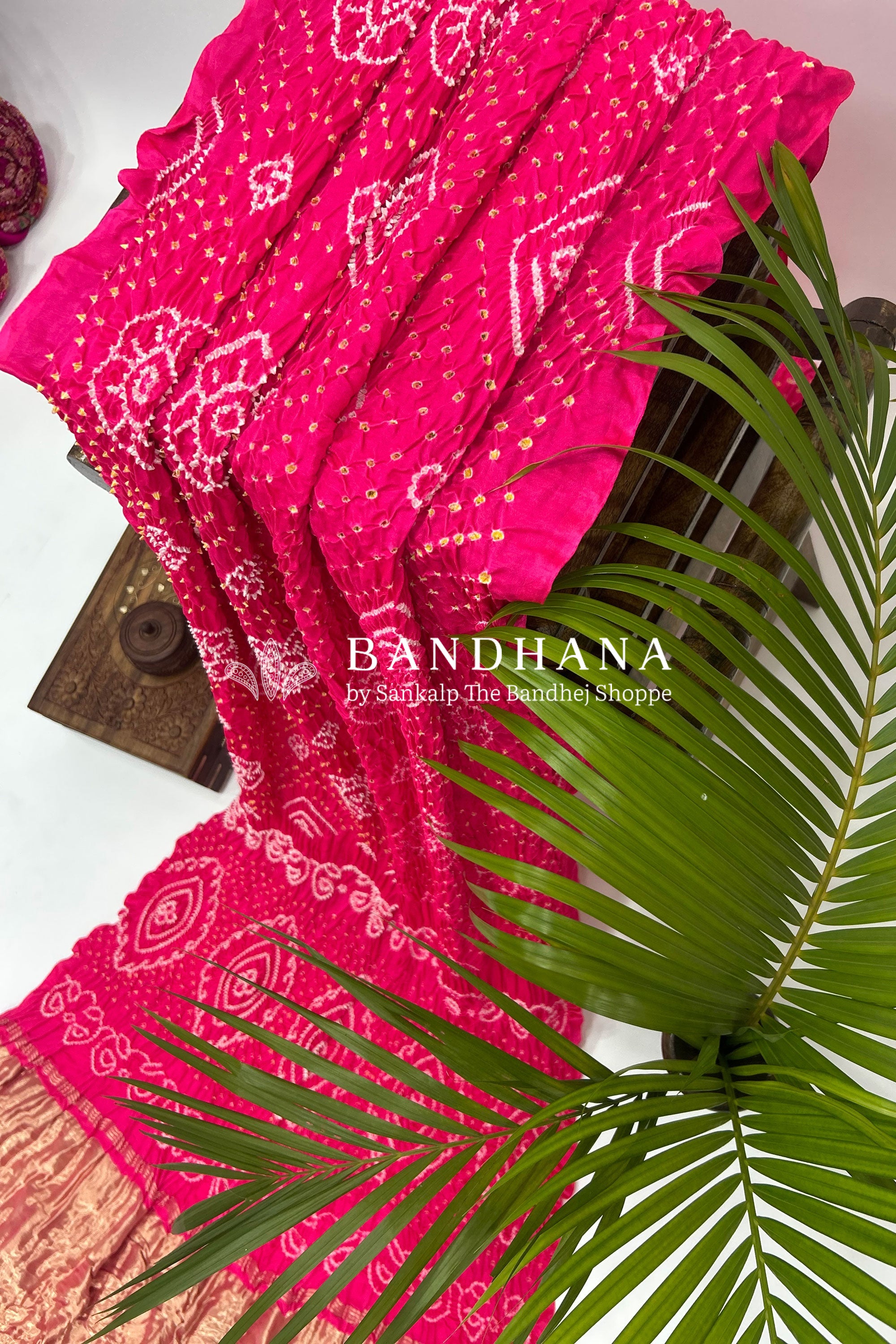 Rani Pink Gajji Fancy Rai Bandhani Saree Sarees