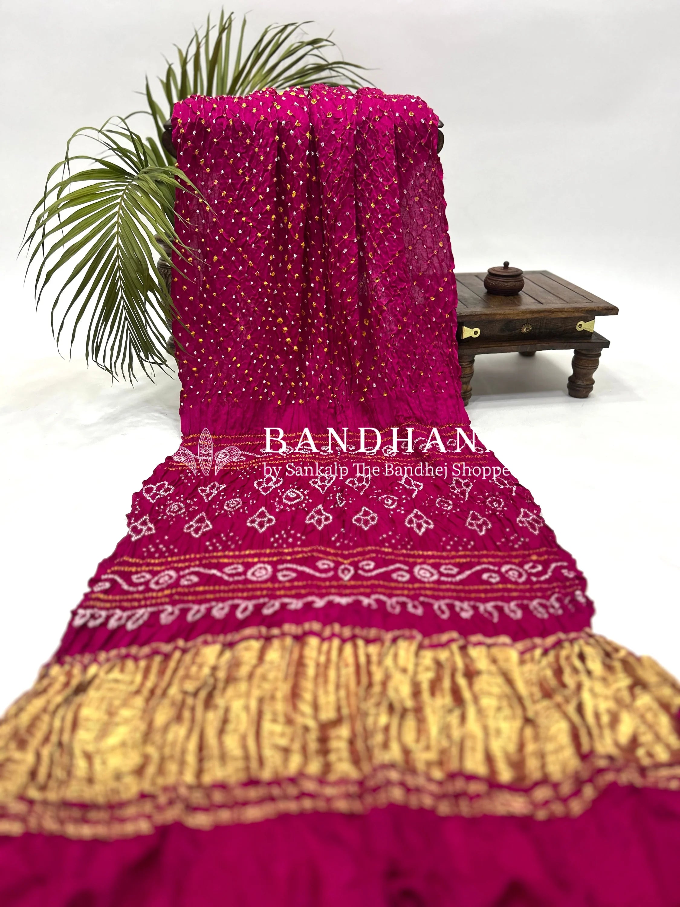 Rani Pink Gajji Silk Single Dot Bandhani Saree Sarees