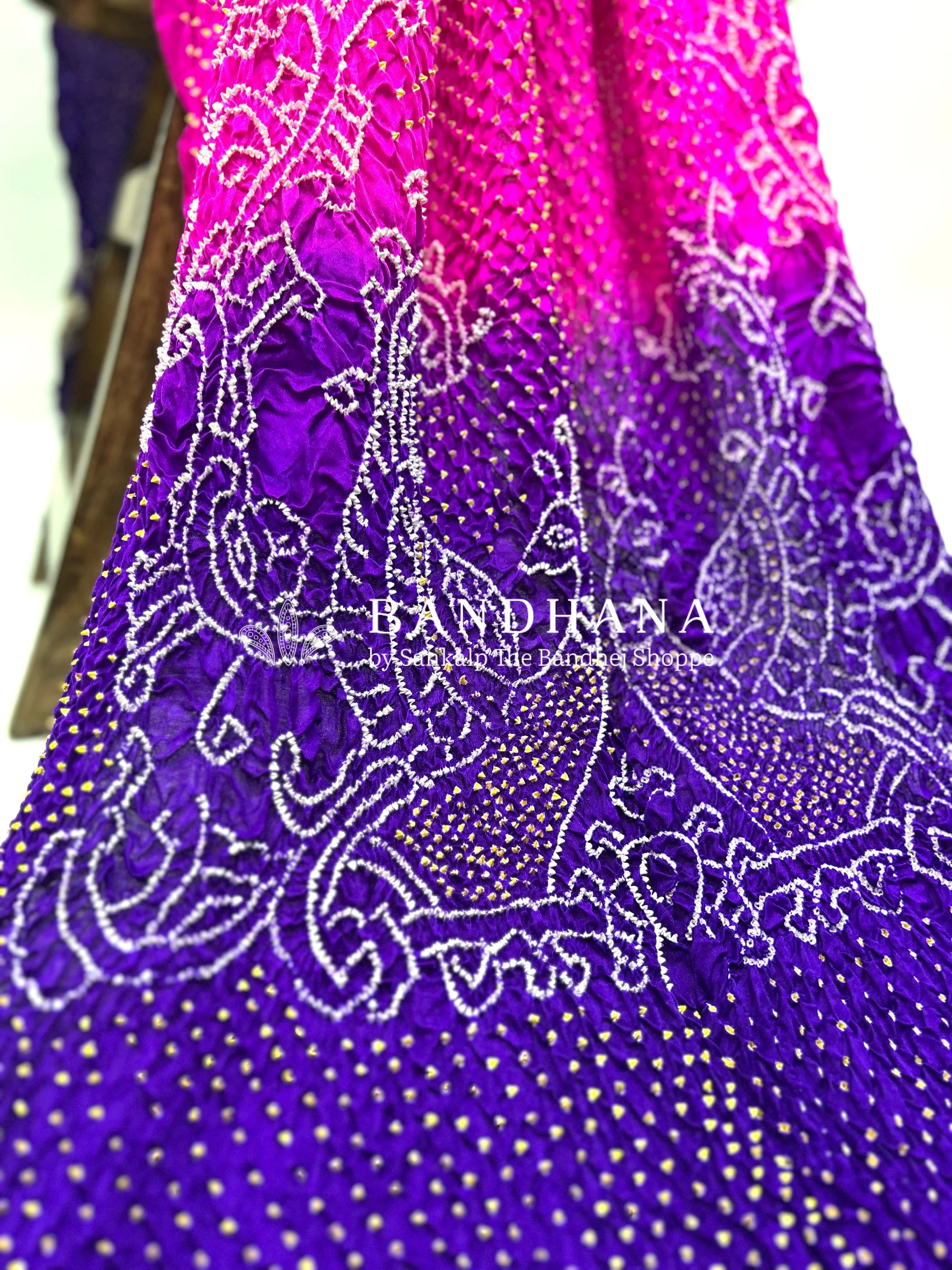 Rani-Purple Gaji Silk Mor Pankh Bandhani Dupatta deeppink / Gajji Silk Dupattas