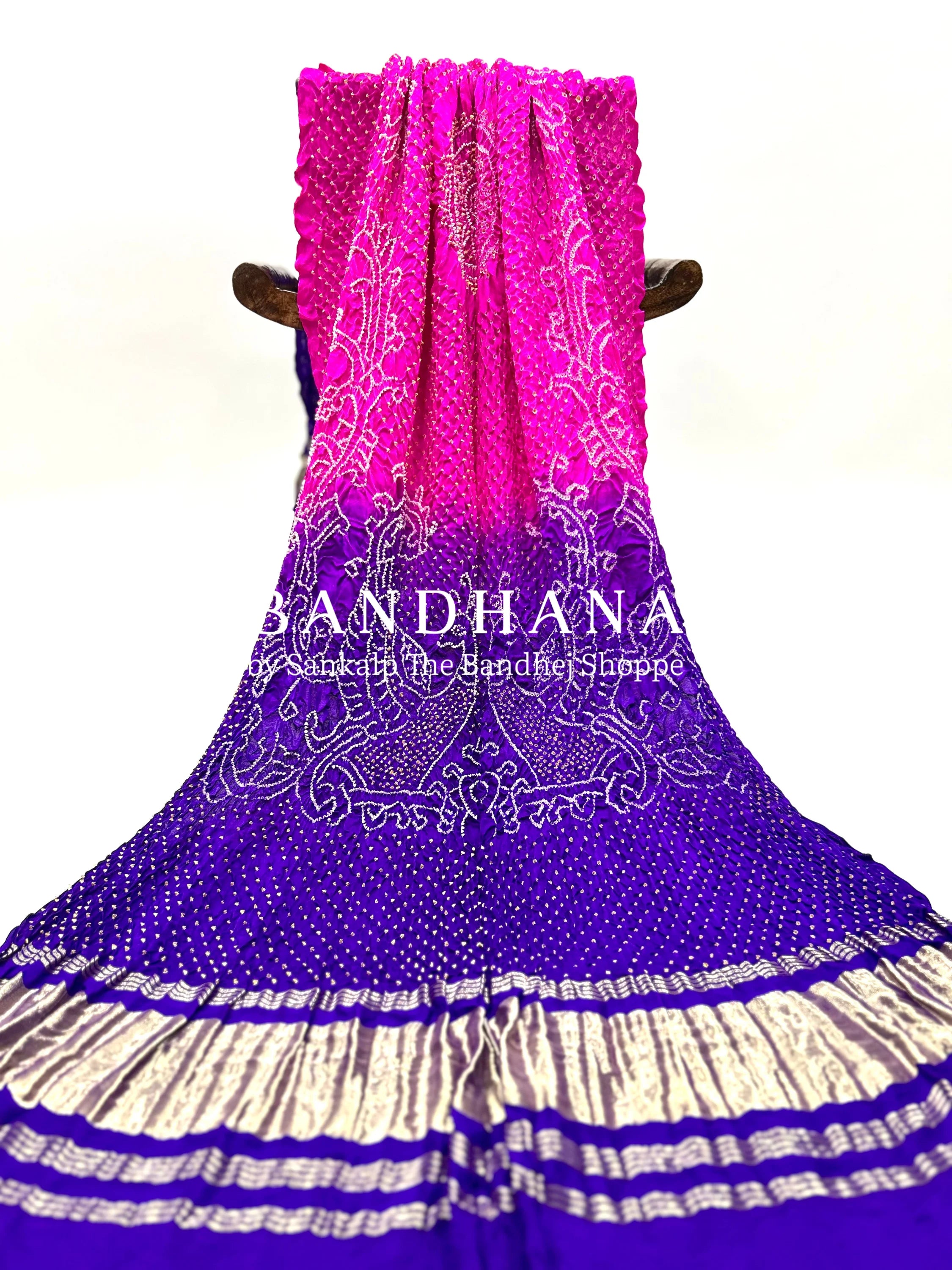 Rani-Purple Gaji Silk Mor Pankh Bandhani Dupatta deeppink / Gajji Silk Dupattas