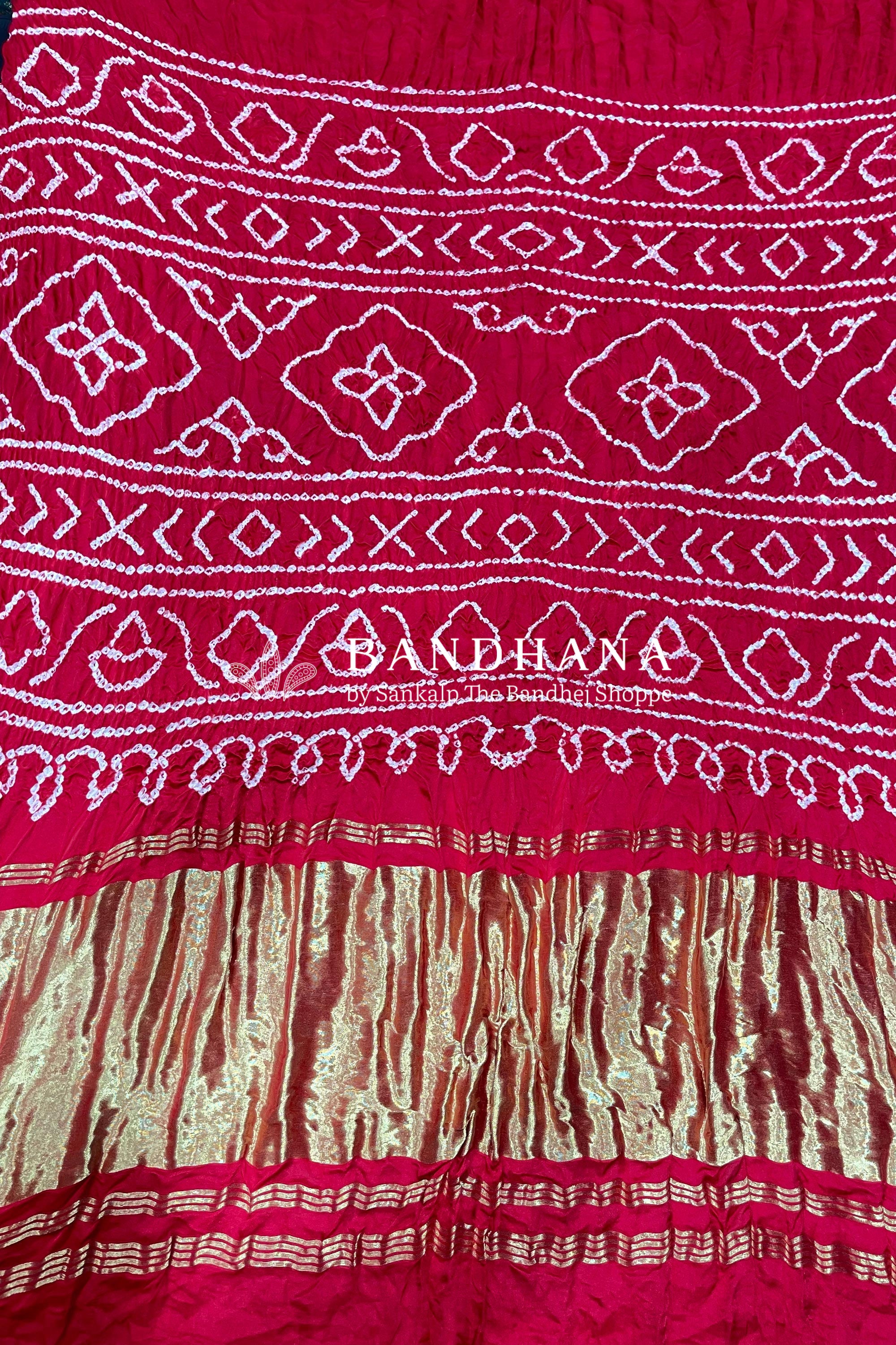 Red Color Gajji Silk All Over Bandhani Lagdipatta Blouse Pics