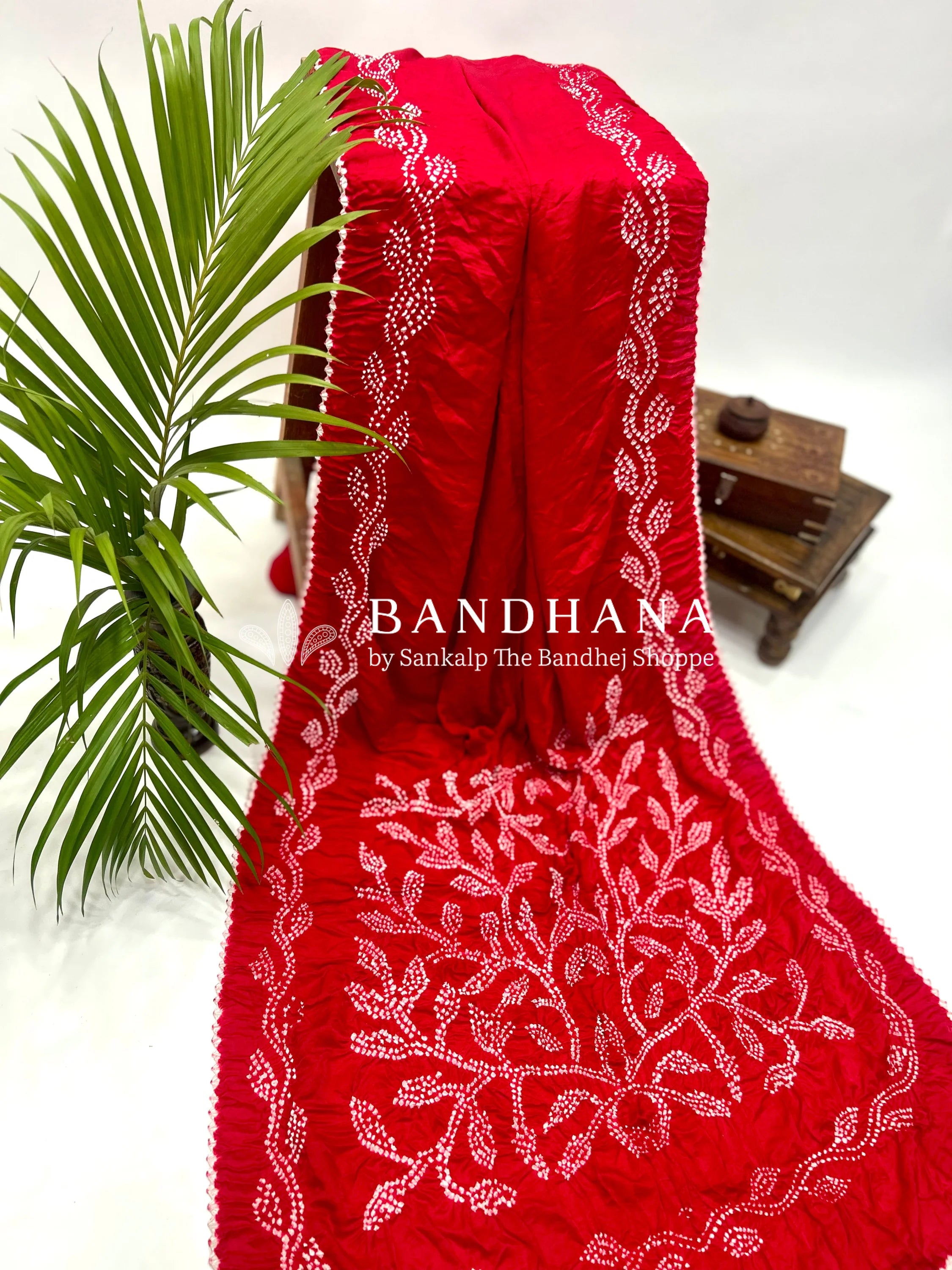 Red Gajji Designer Bandhani Saree red / Gajji Sarees