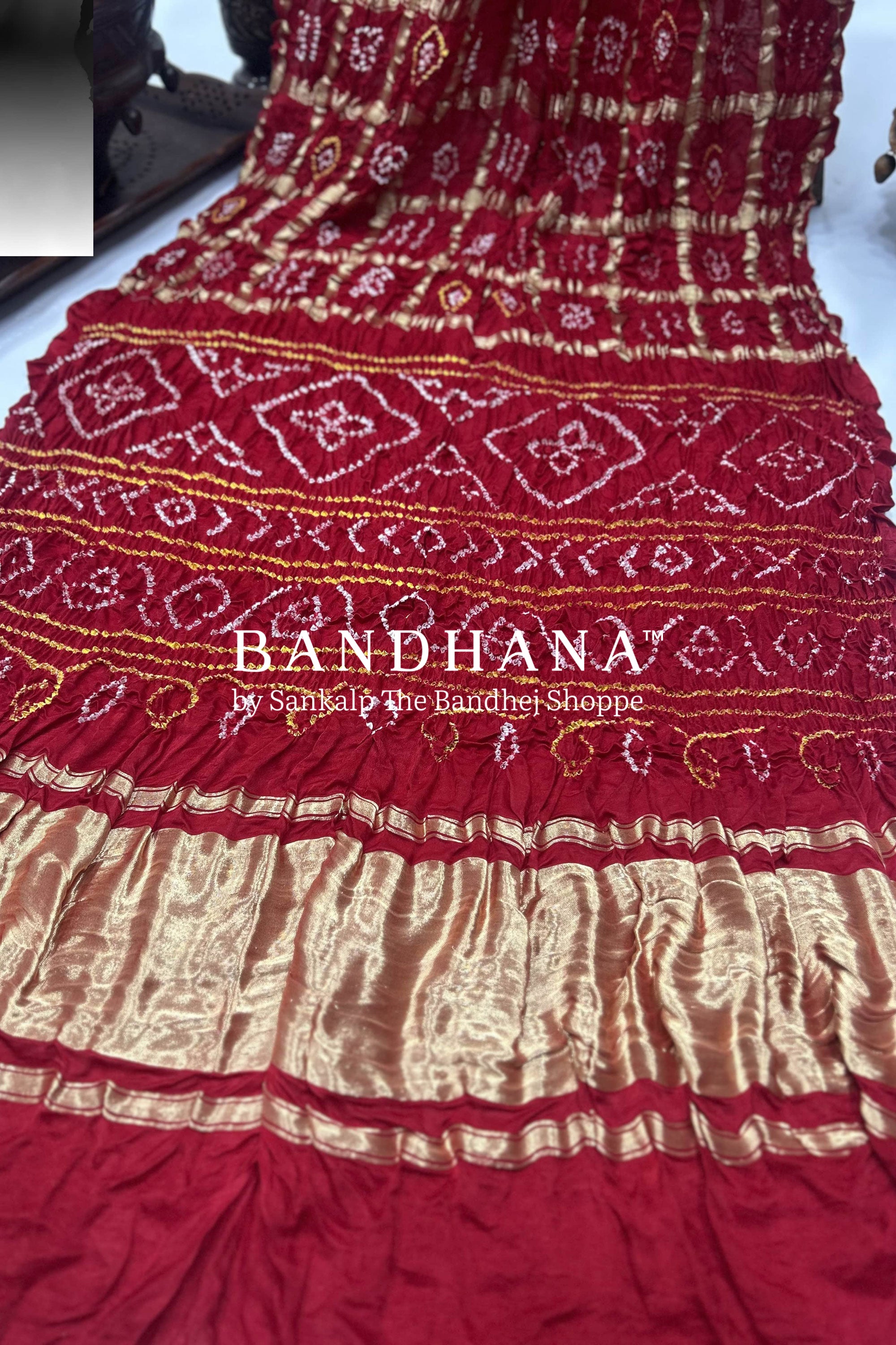 Red Gajji Garchola Bandhani Saree Sarees