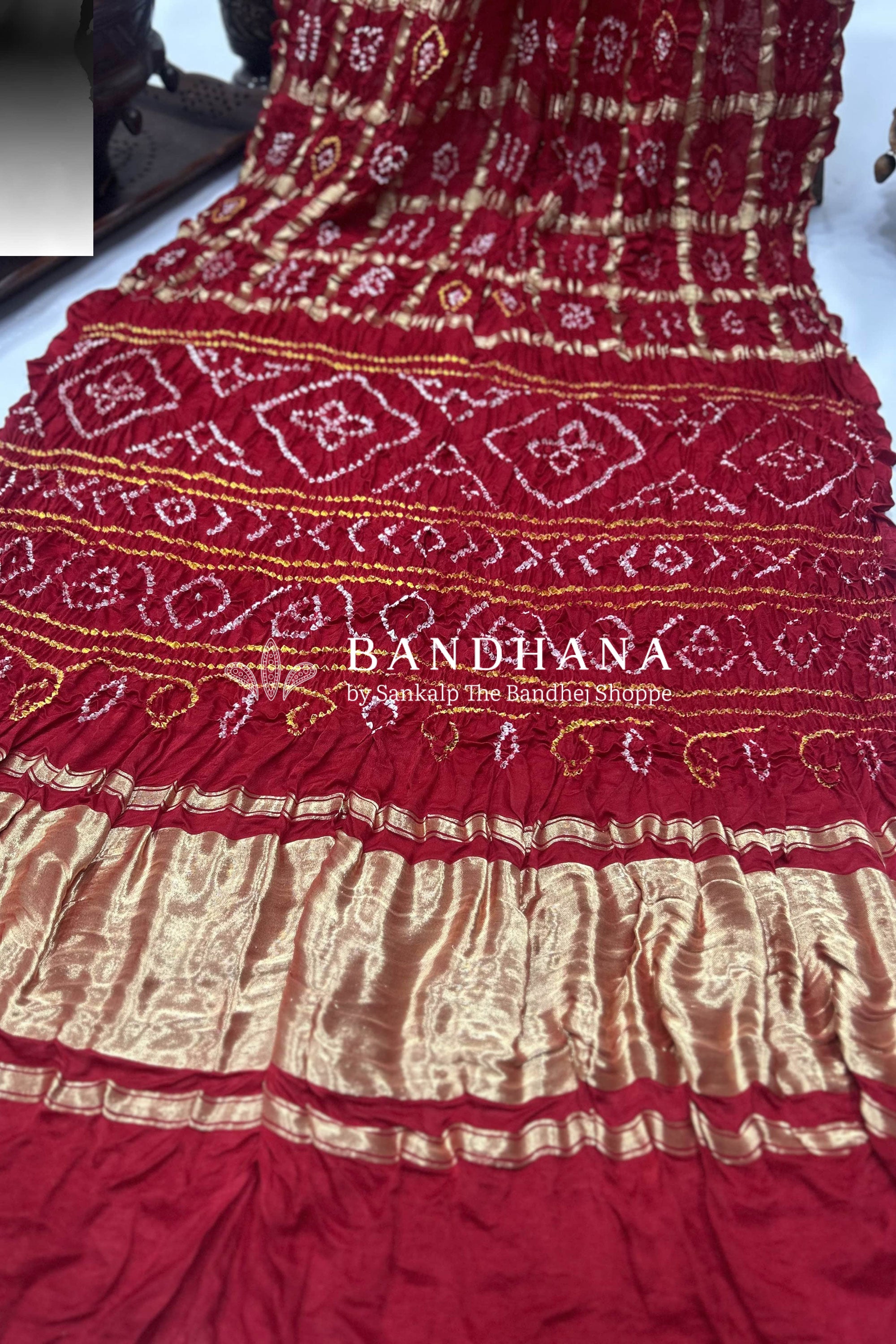 Red Gajji Garchola Bandhani Saree Sarees
