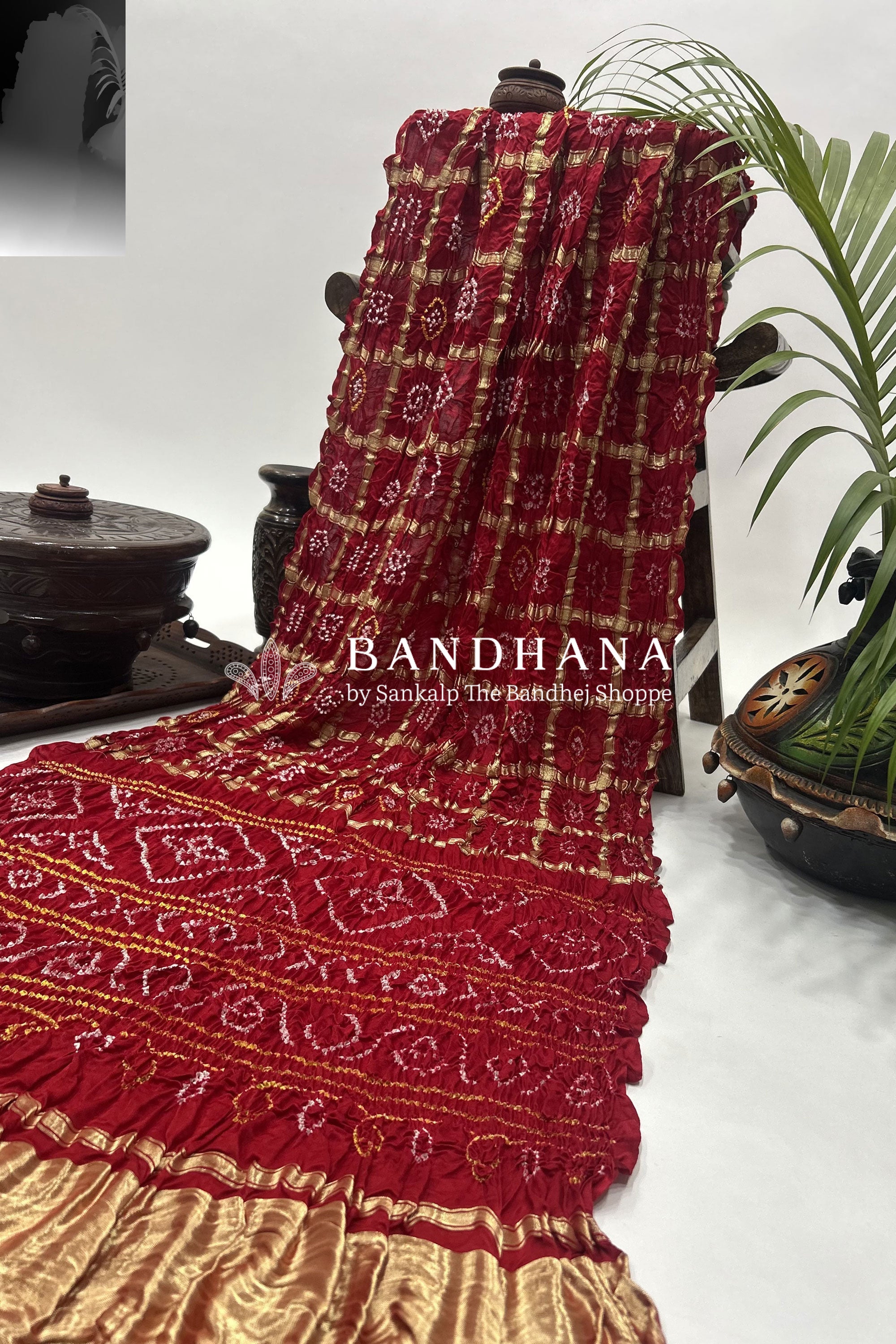 Red Gajji Garchola Bandhani Saree Sarees