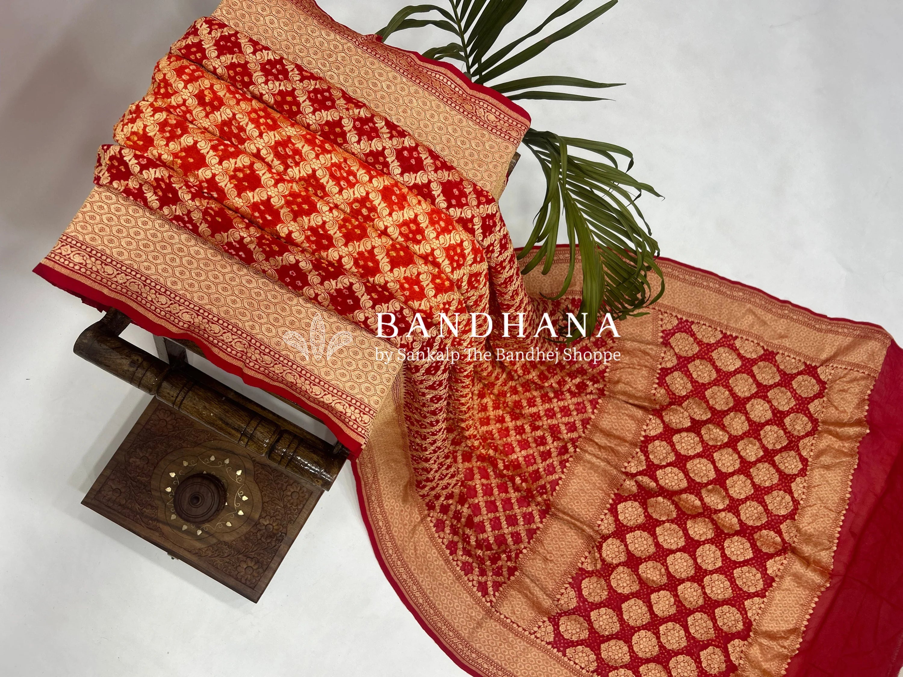 Red Georgette Jaal Bandhani Saree Sarees