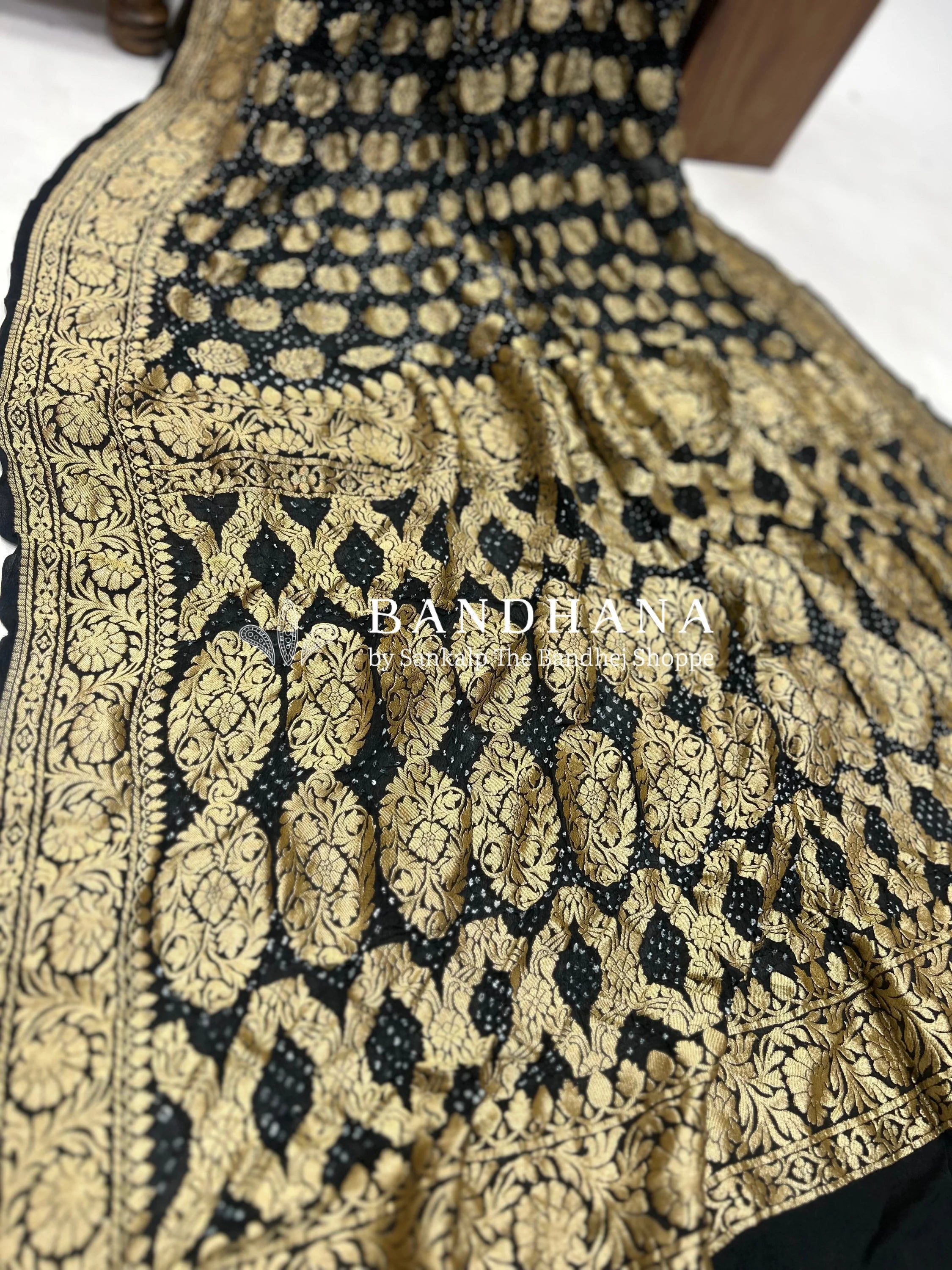 Regal Black Bandhani Banarasi Saree Sarees