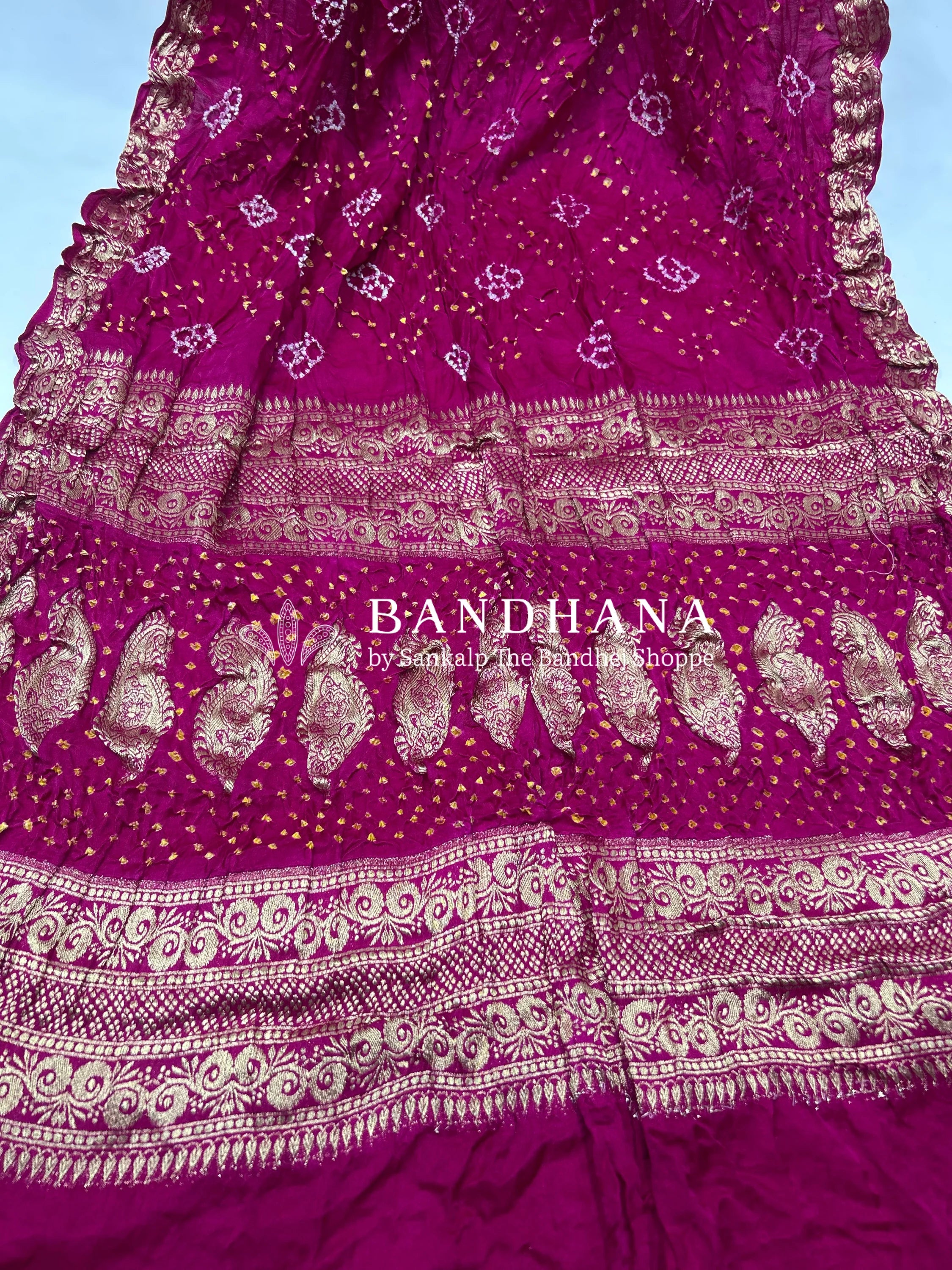 Regal Rani Banarasi Bandhani Bridal Saree With Palav magenta / Gajji Silk Sarees