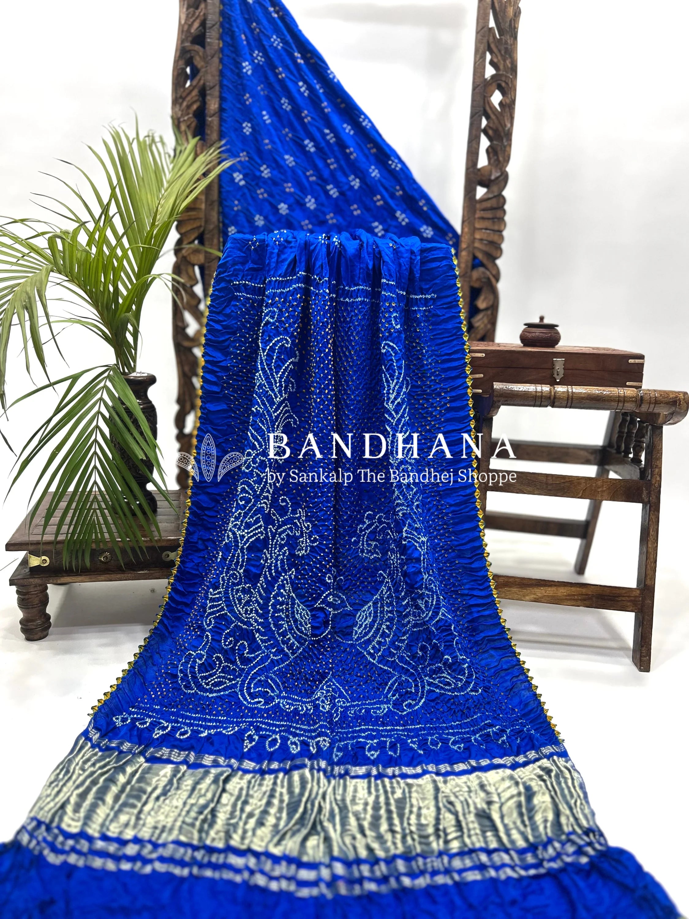 Royal Blue Mor Palav Gajji Designer Bandhani Saree Sarees