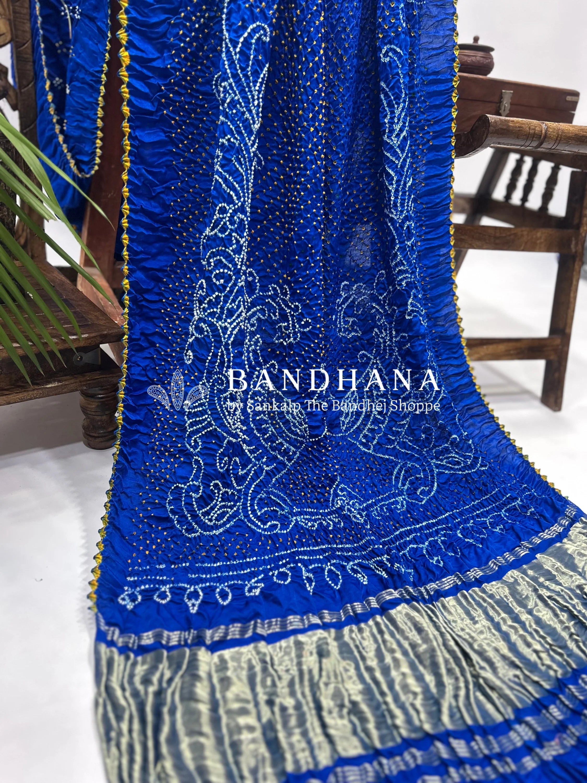 Royal Blue Mor Palav Gajji Designer Bandhani Saree Sarees