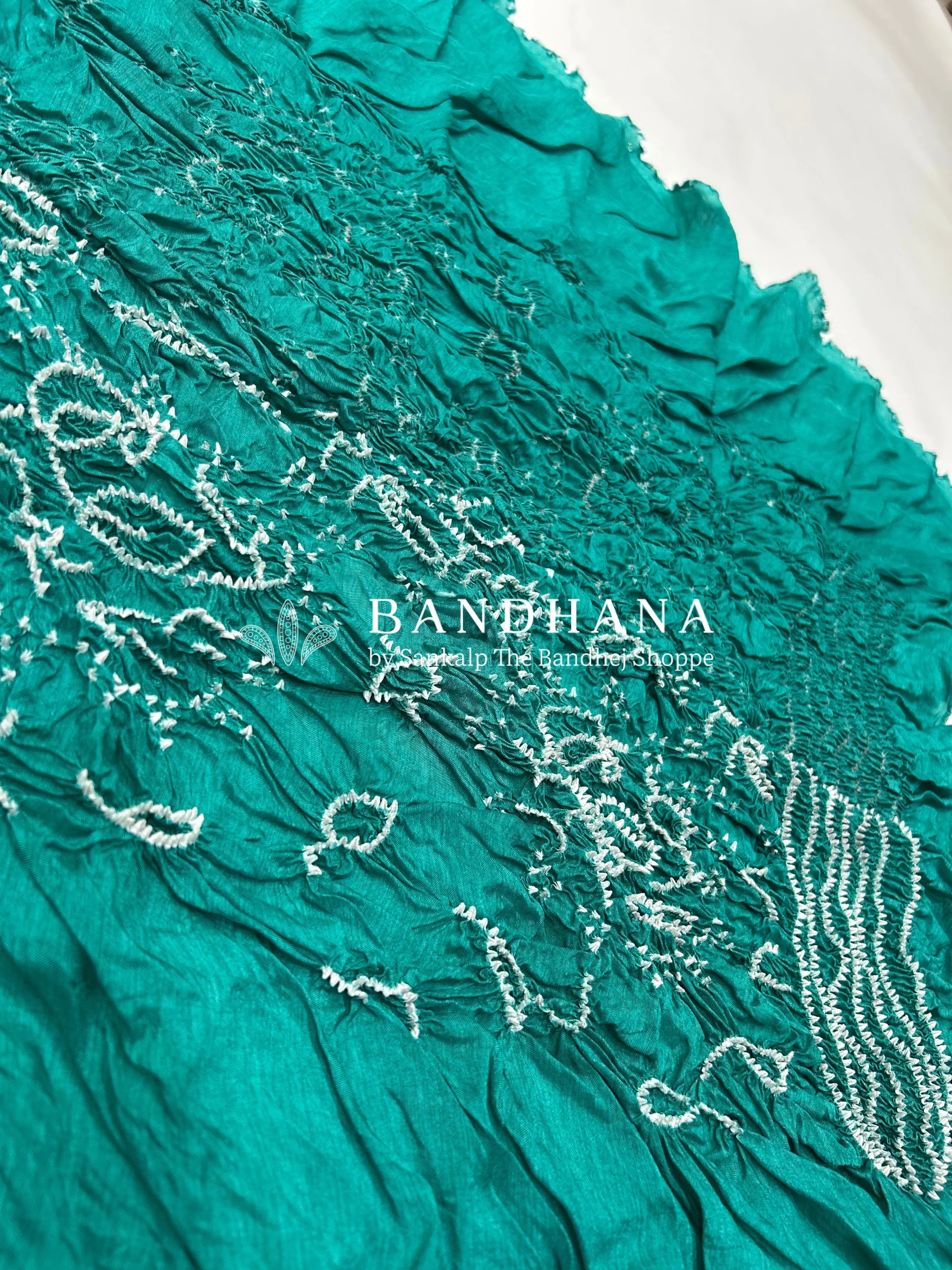 Sea Green Dola Silk Bandhani Dress Material darkcyan / Dola Silk Dresses